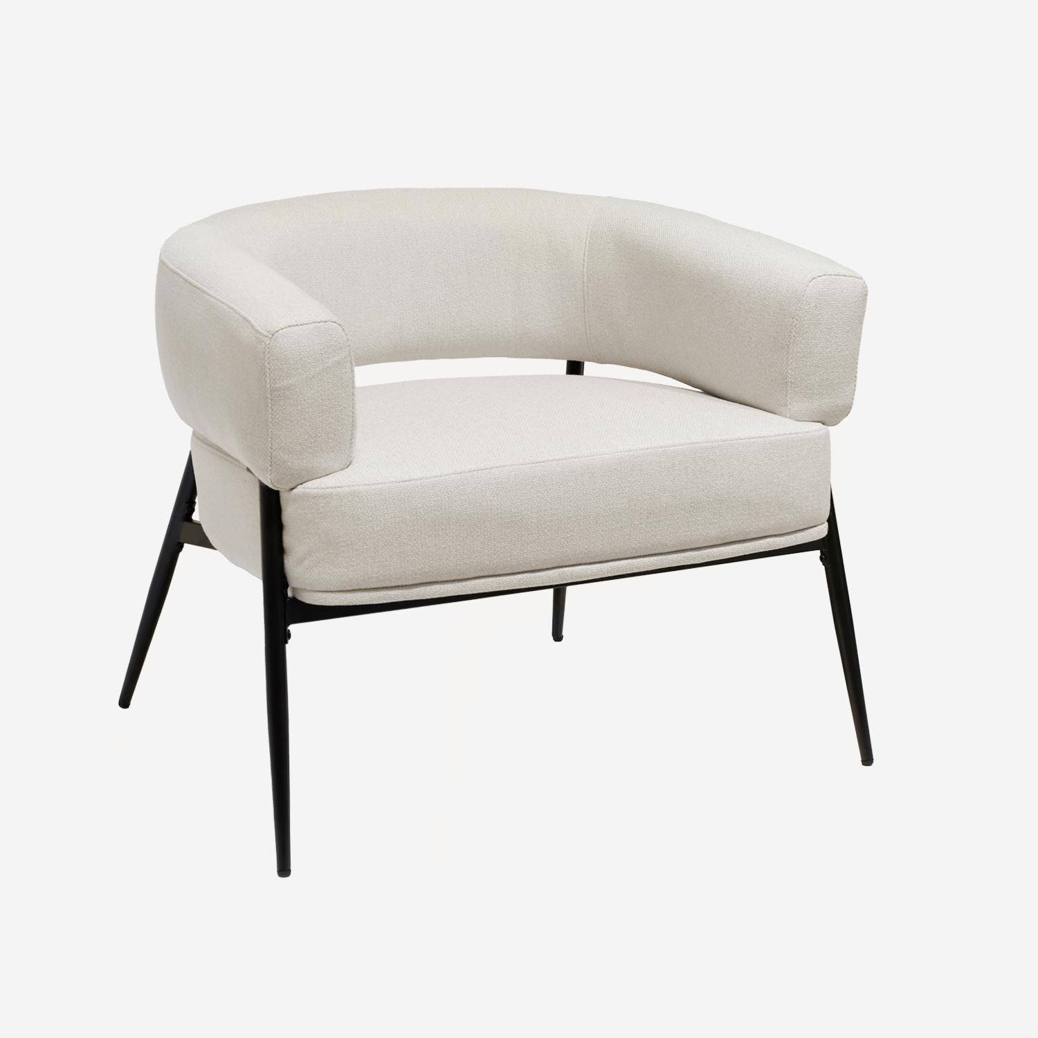 Fauteuil tissu blanc dossier incurvé piétement métal L 81,5 x P 72,5 x H 69 cm - Cristo Photo1