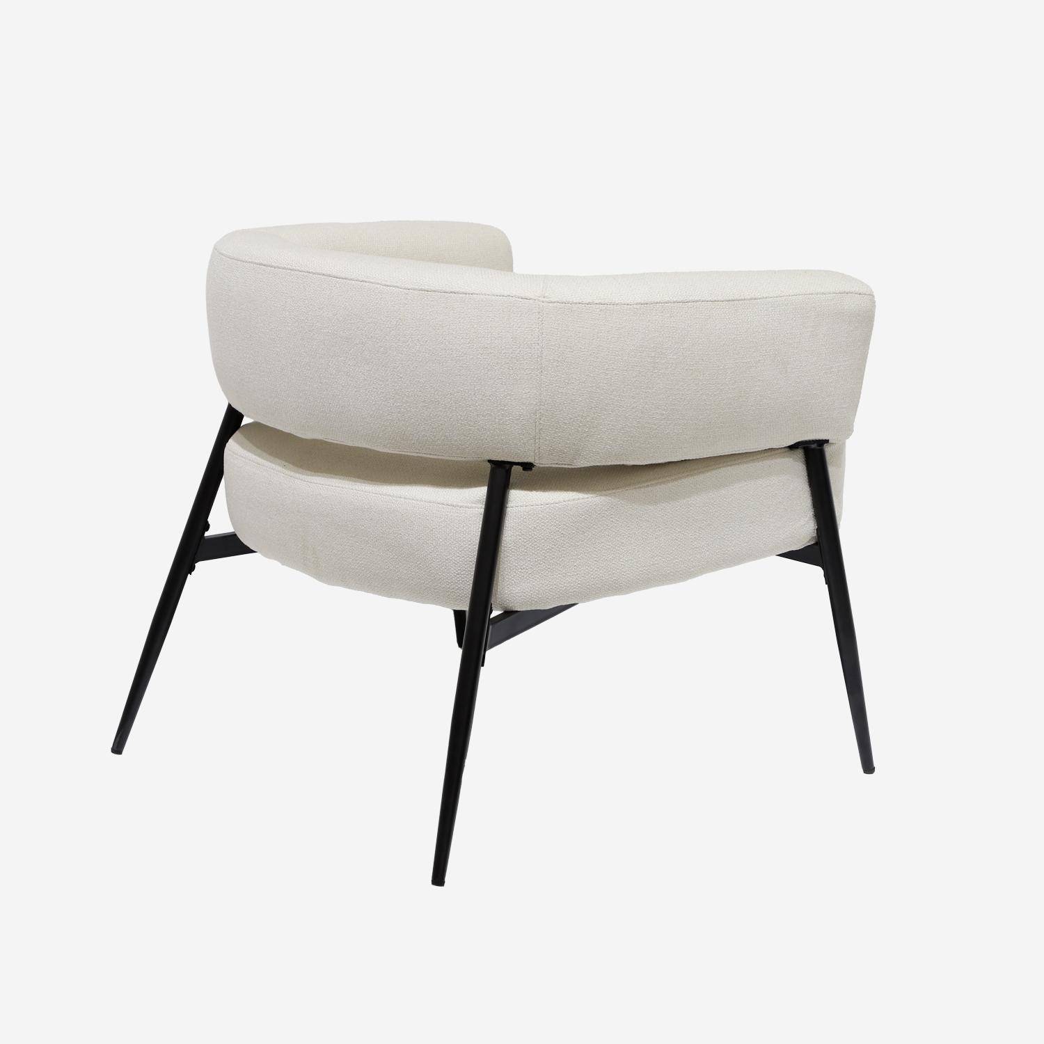Fauteuil tissu blanc dossier incurvé piétement métal L 81,5 x P 72,5 x H 69 cm - Cristo Photo3