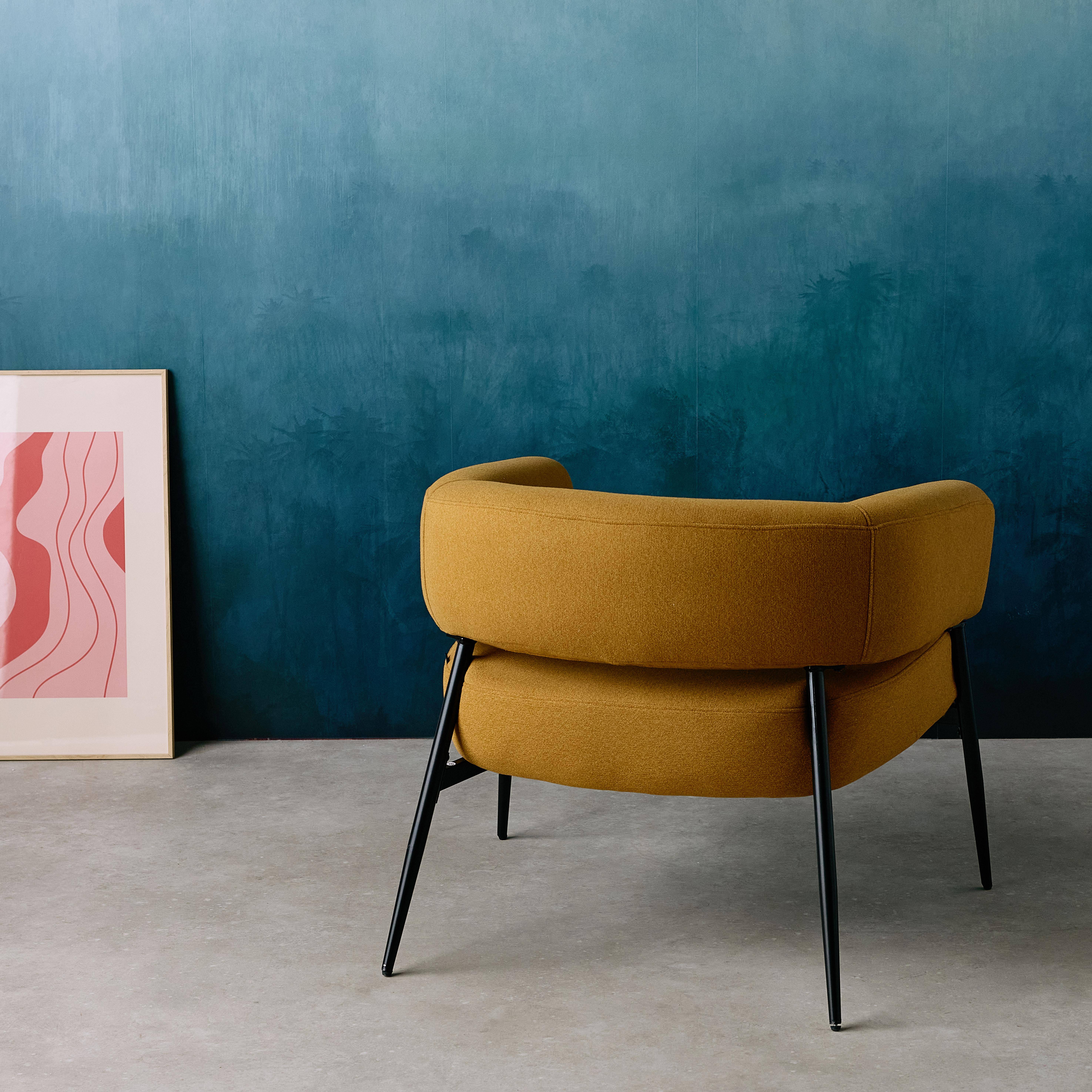 Fauteuil tissu moutarde dossier incurvé piétement métal L 81,5 x P 72,5 x H 69 cm - Cristo Photo5