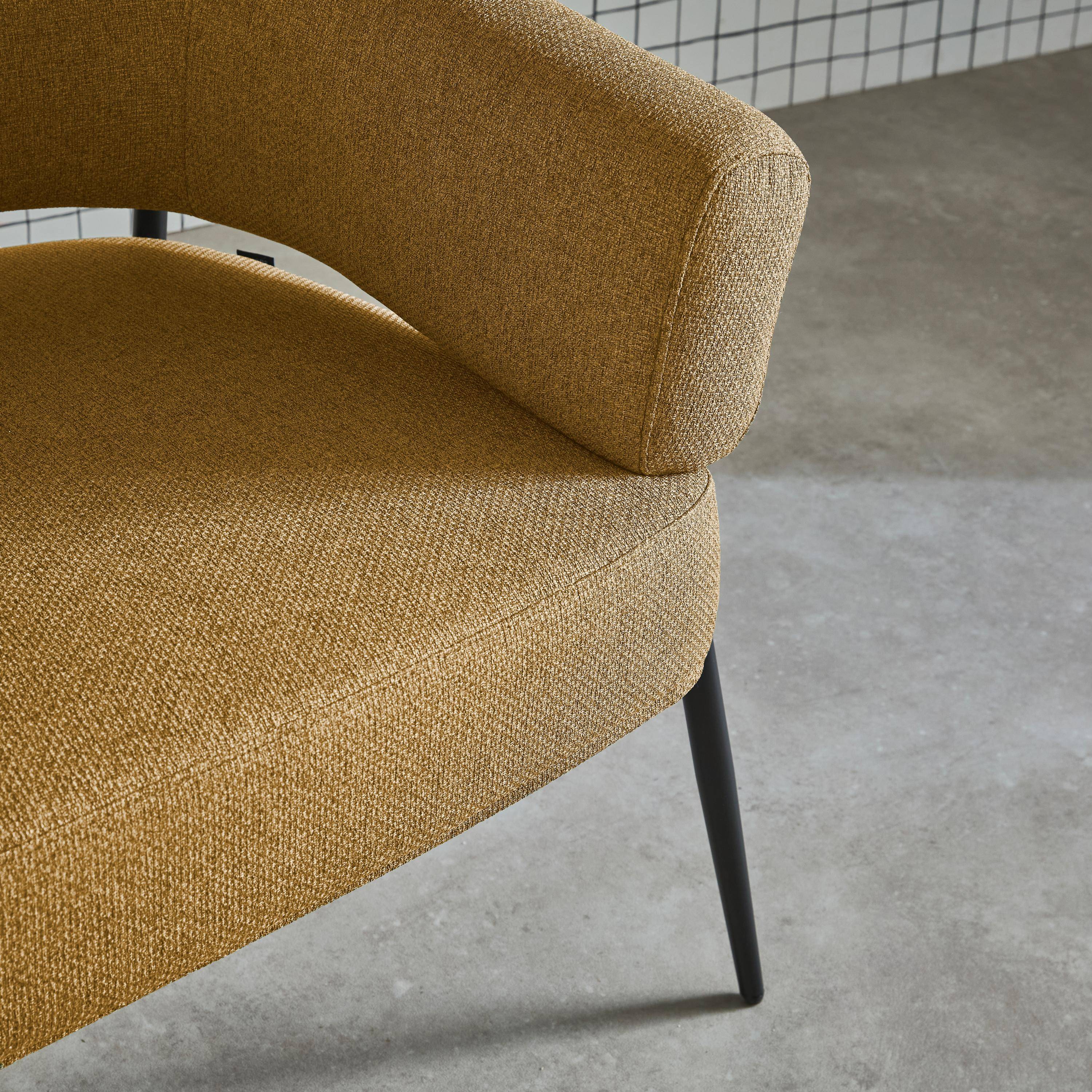 Fauteuil tissu moutarde dossier incurvé piétement métal L 81,5 x P 72,5 x H 69 cm - Cristo Photo5