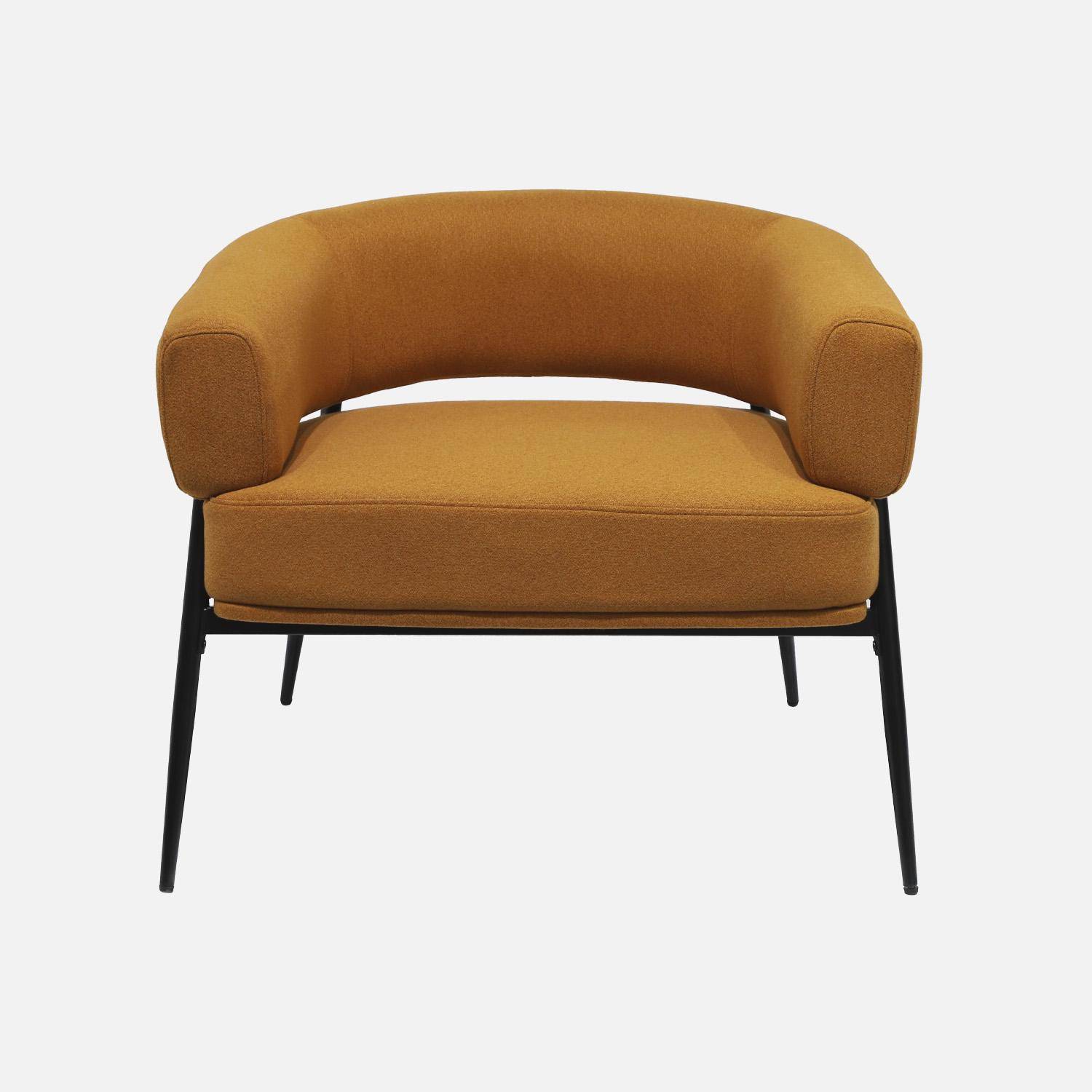 Fauteuil tissu moutarde dossier incurvé piétement métal L 81,5 x P 72,5 x H 69 cm - Cristo Photo2