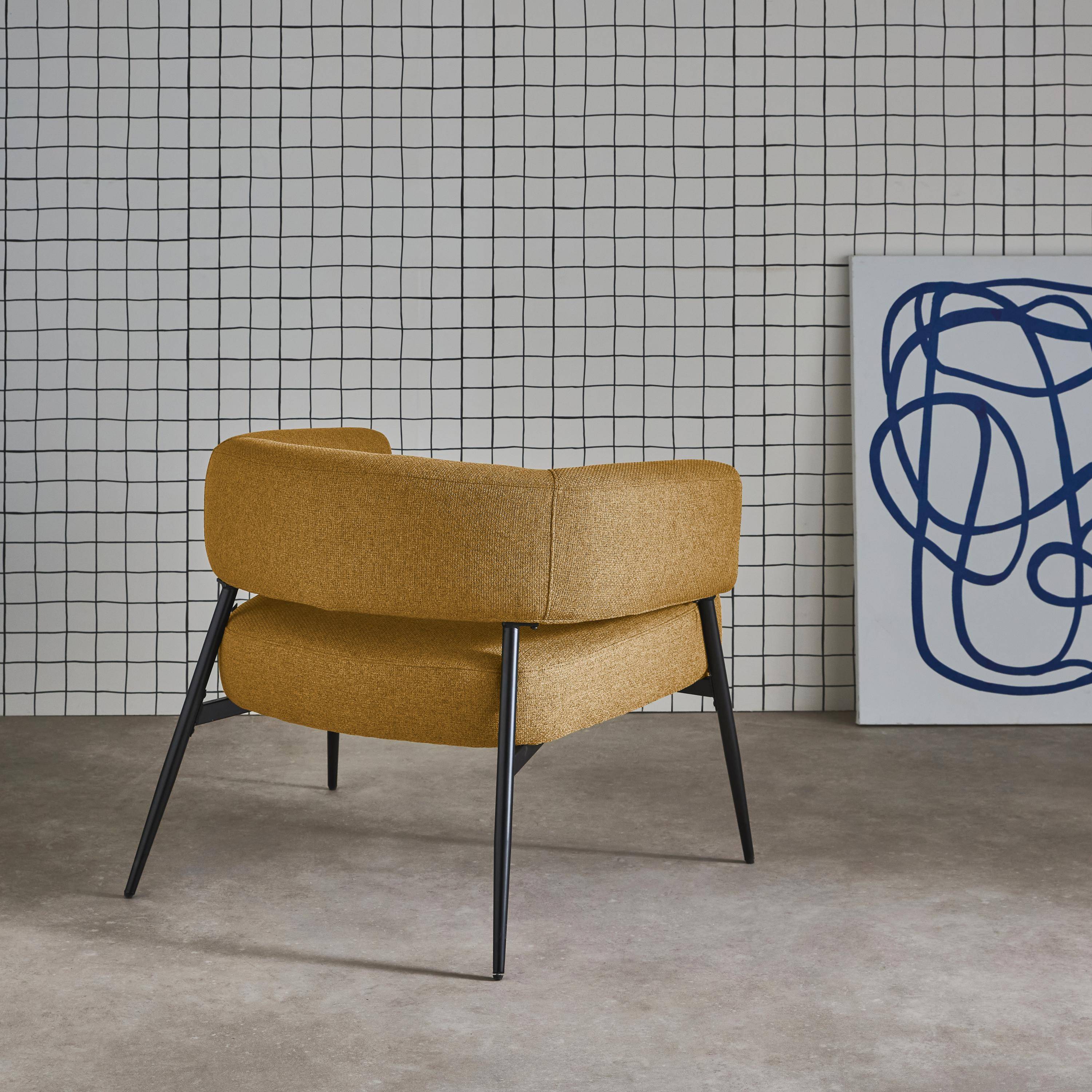 Fauteuil tissu moutarde dossier incurvé piétement métal L 81,5 x P 72,5 x H 69 cm - Cristo,sweeek,Photo4