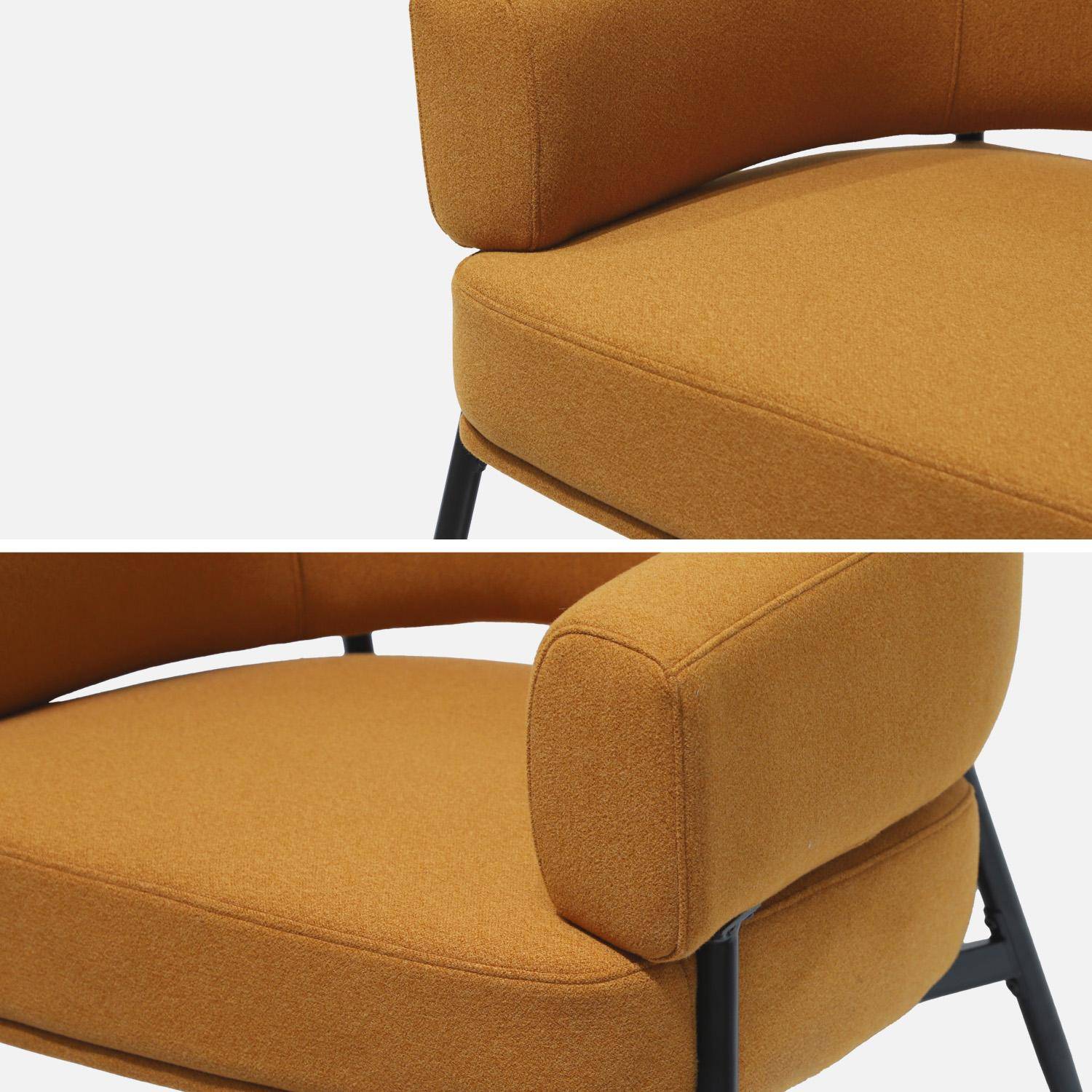 Fauteuil tissu moutarde dossier incurvé piétement métal L 81,5 x P 72,5 x H 69 cm - Cristo Photo4