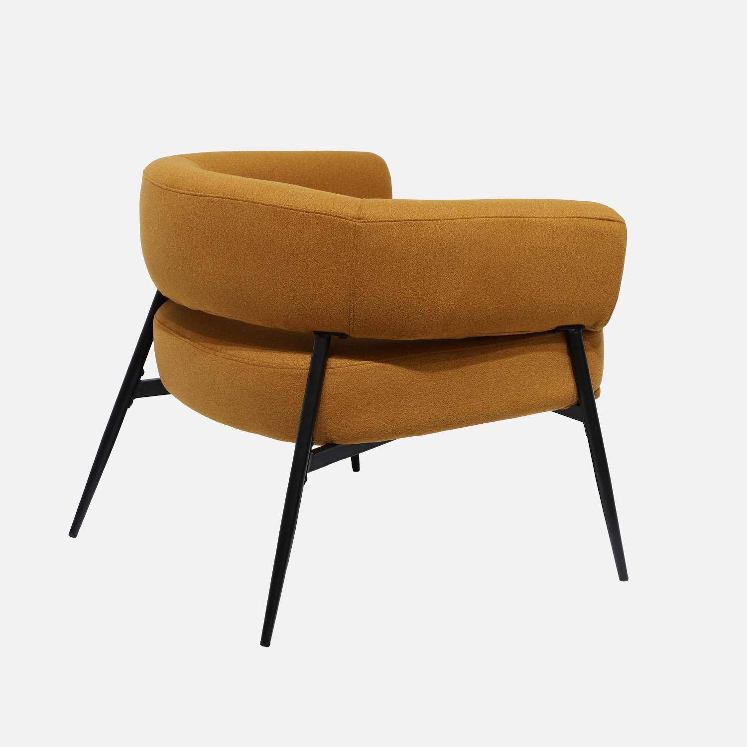Fauteuil tissu moutarde dossier incurvé piétement métal L 81,5 x P 72,5 x H 69 cm - Cristo,sweeek,Photo3