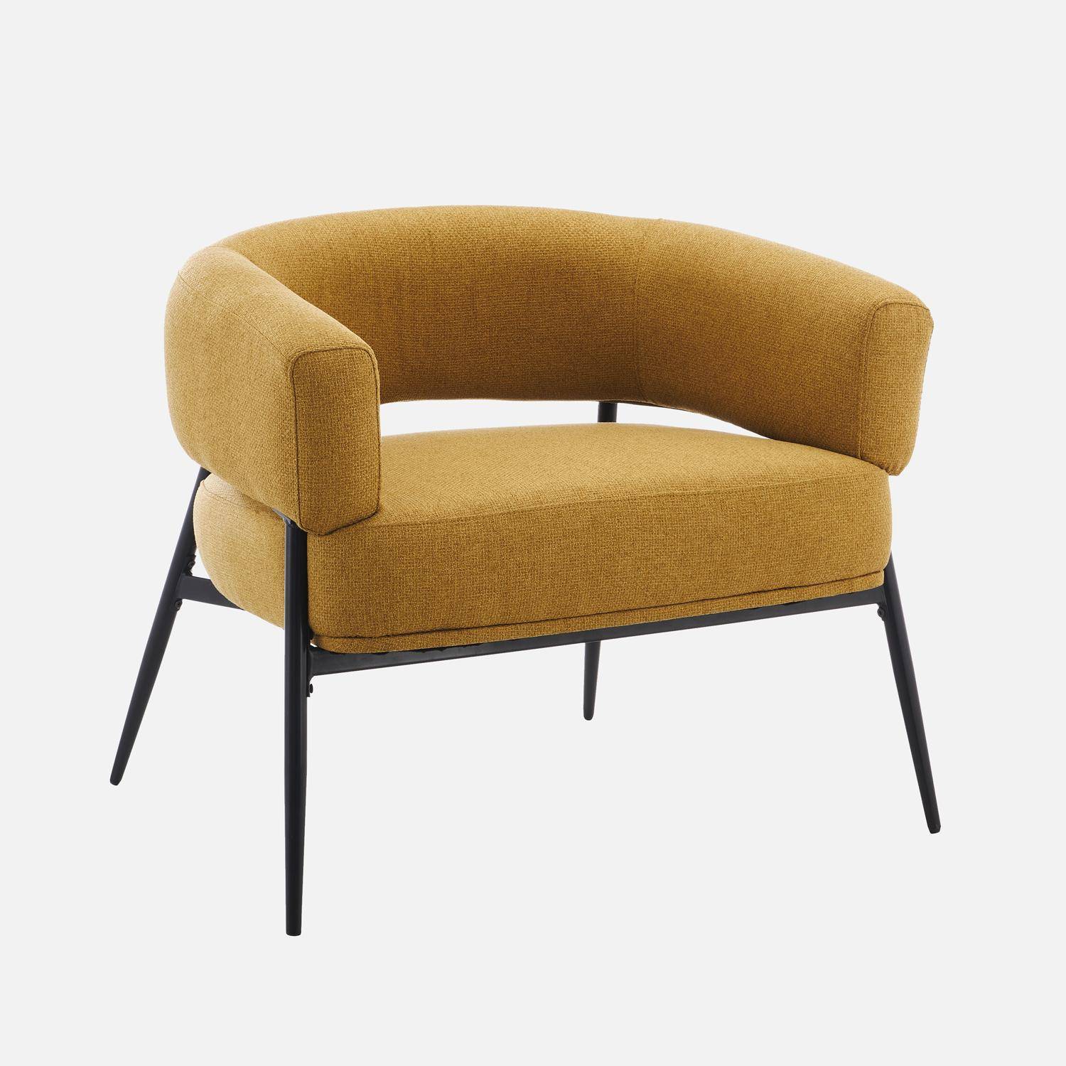 Fauteuil tissu moutarde dossier incurvé piétement métal L 81,5 x P 72,5 x H 69 cm - Cristo Photo6