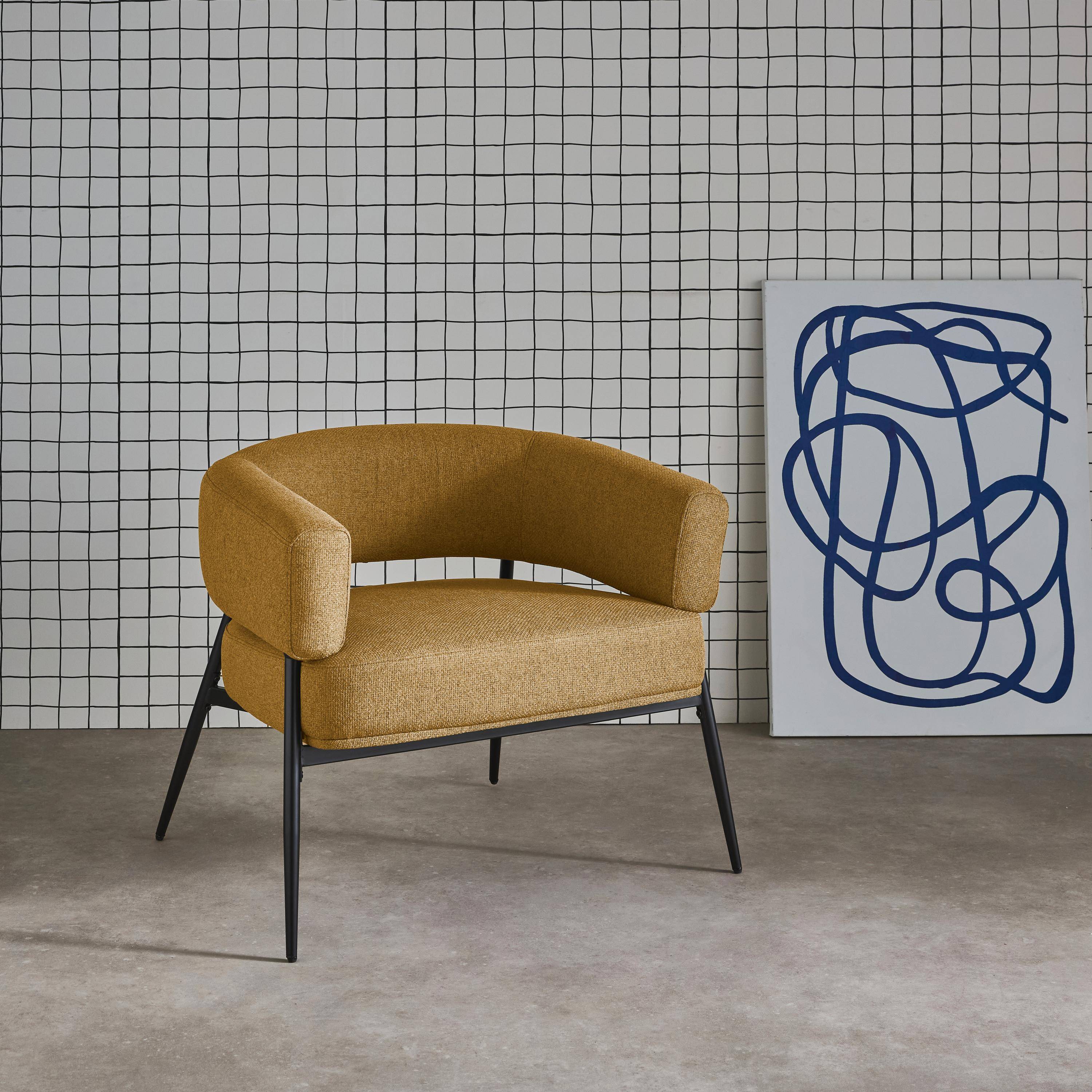 Fauteuil tissu moutarde dossier incurvé piétement métal L 81,5 x P 72,5 x H 69 cm - Cristo Photo1