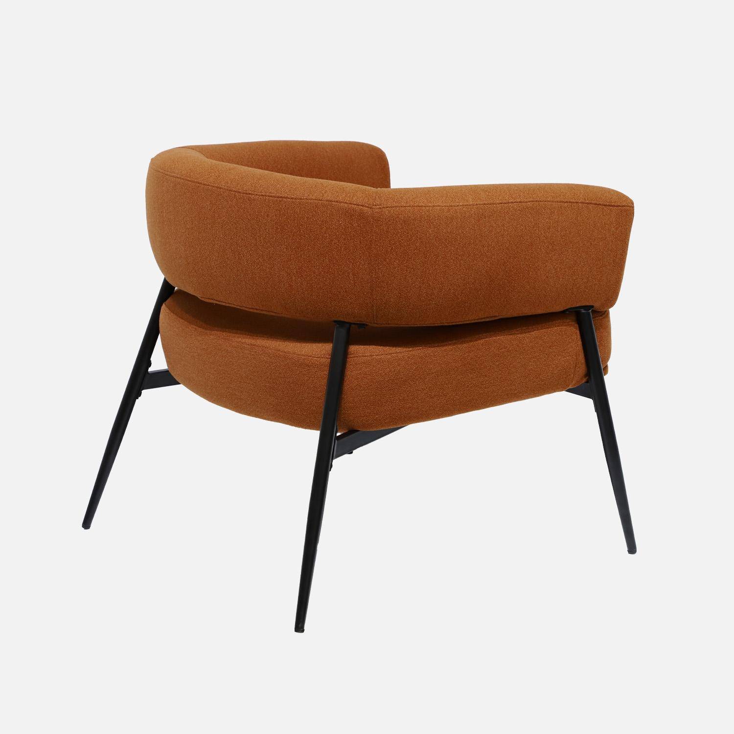 Fauteuil tissu terracotta dossier incurvé piétement métal L 81,5 x P 72,5 x H 69 cm - Cristo,sweeek,Photo3