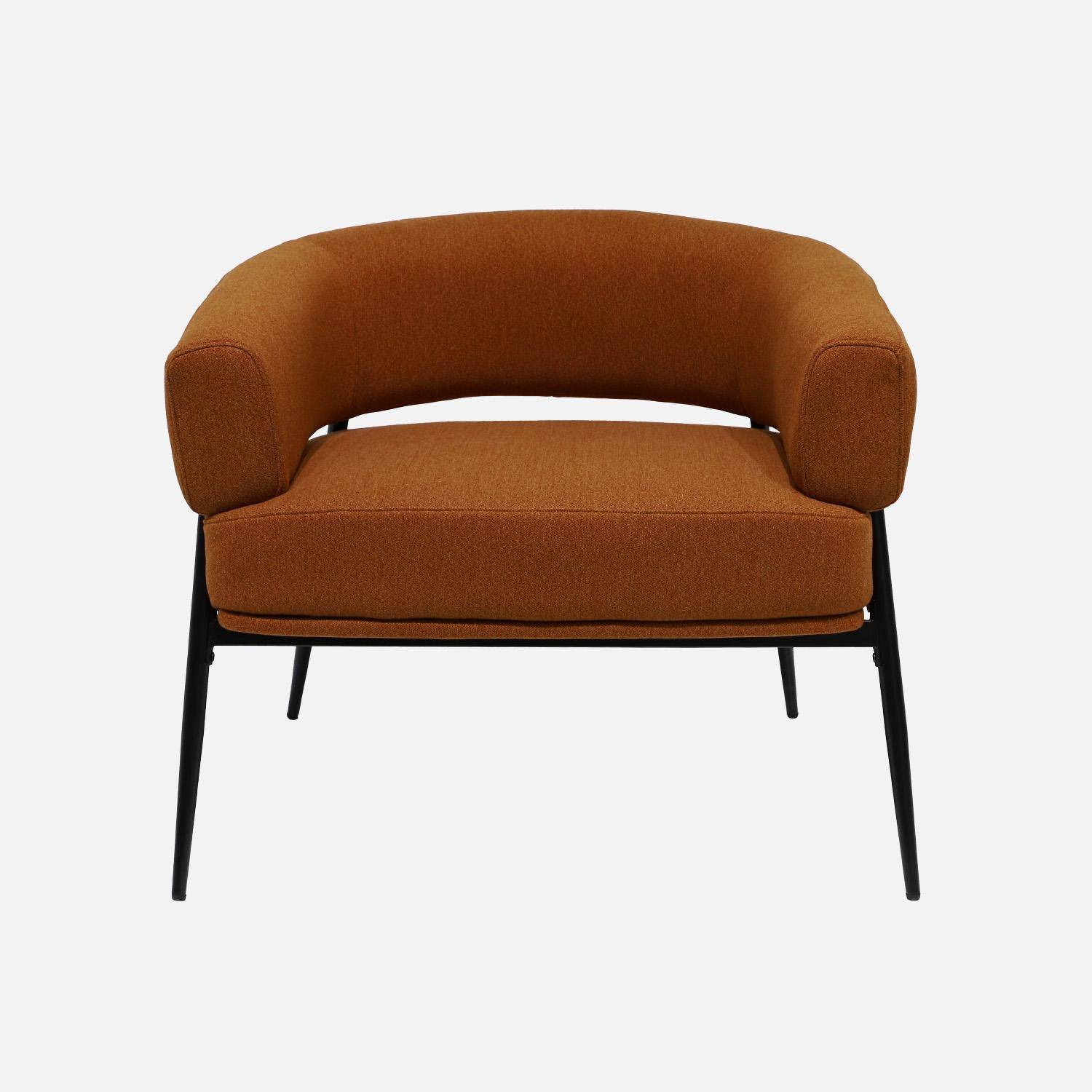 Fauteuil tissu terracotta dossier incurvé piétement métal L 81,5 x P 72,5 x H 69 cm - Cristo Photo2