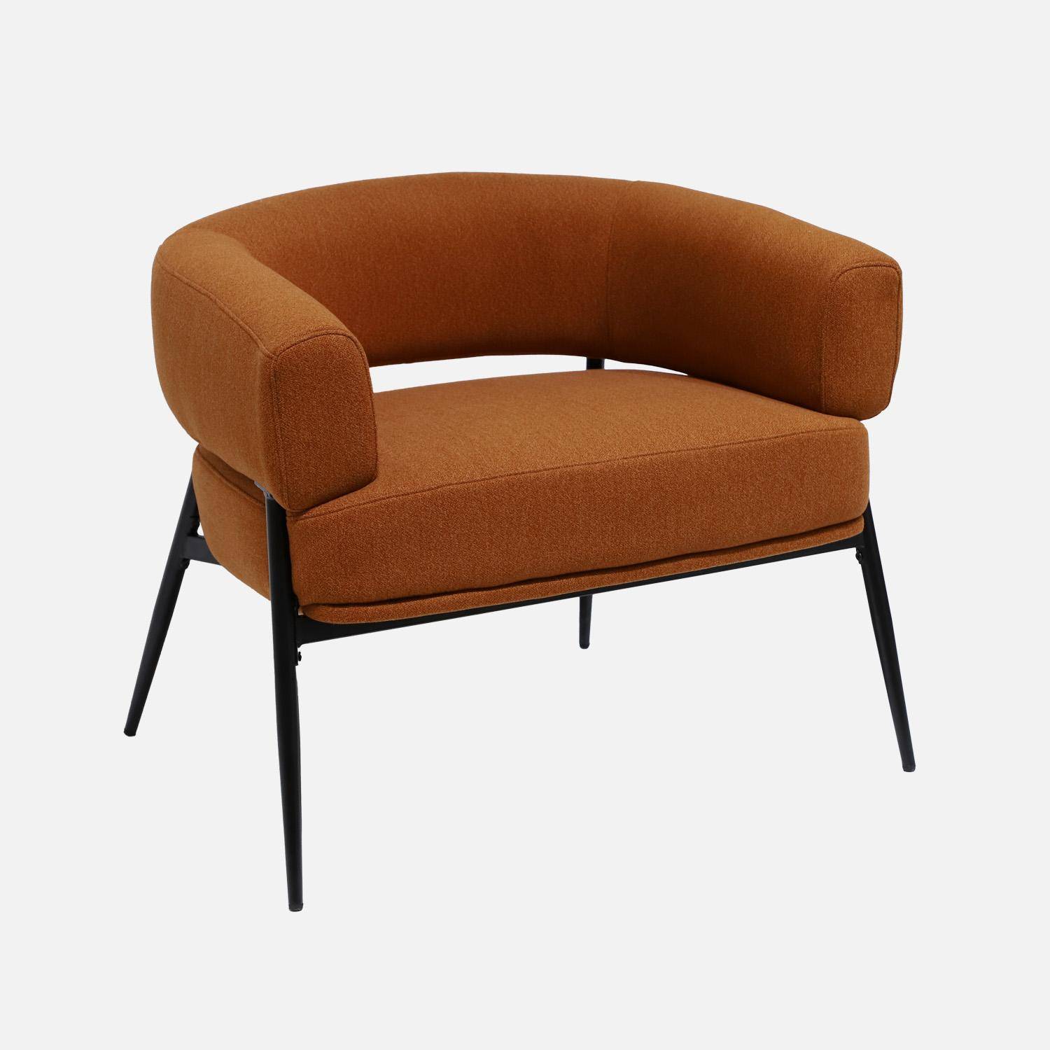 Fauteuil tissu terracotta dossier incurvé piétement métal L 81,5 x P 72,5 x H 69 cm - Cristo Photo1