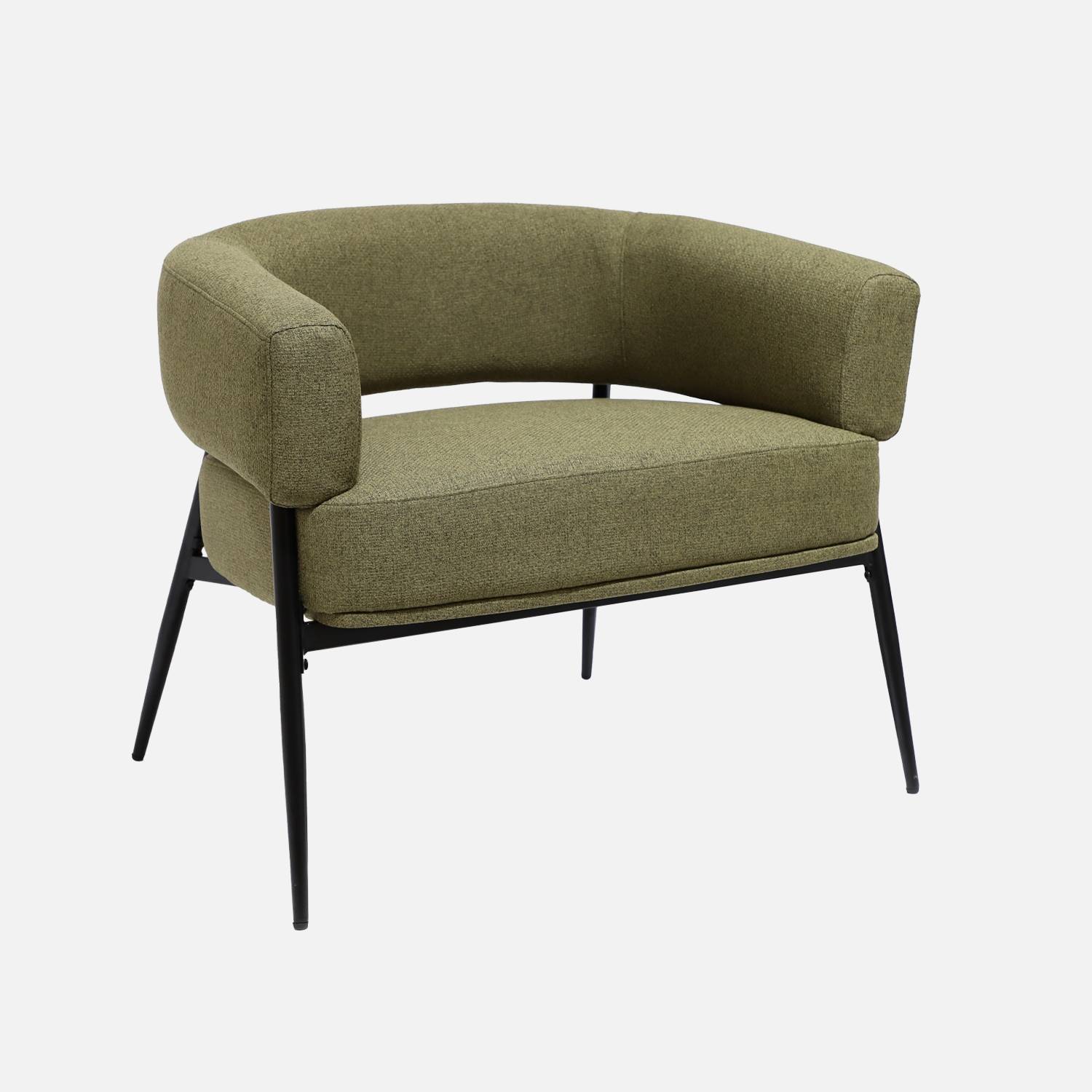 Sillón de tela con respaldo curvo y patas de metal, Verde kaki