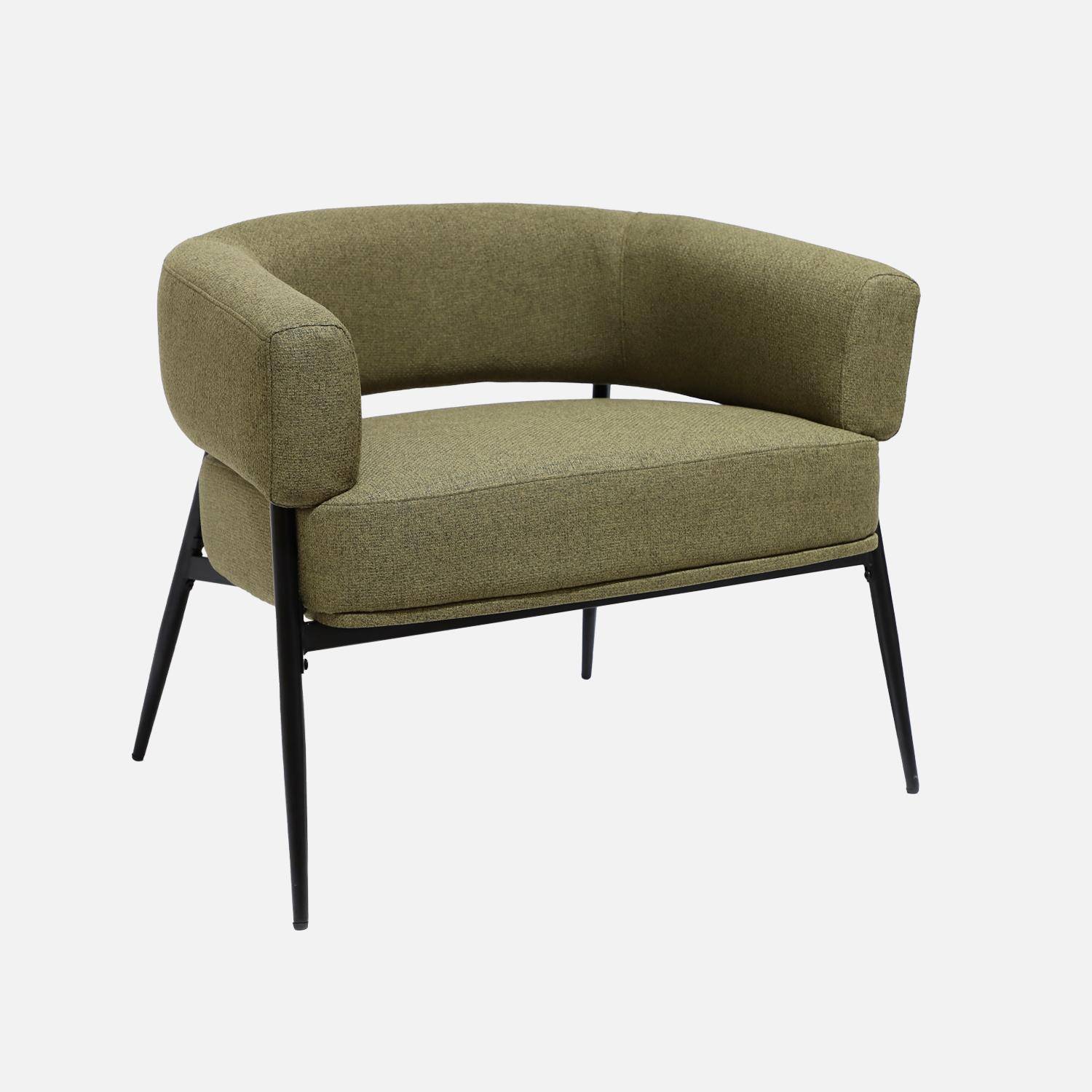 Fauteuil tissu kaki dossier incurvé piétement métal L 81,5 x P 72,5 x H 69 cm - Cristo Photo1