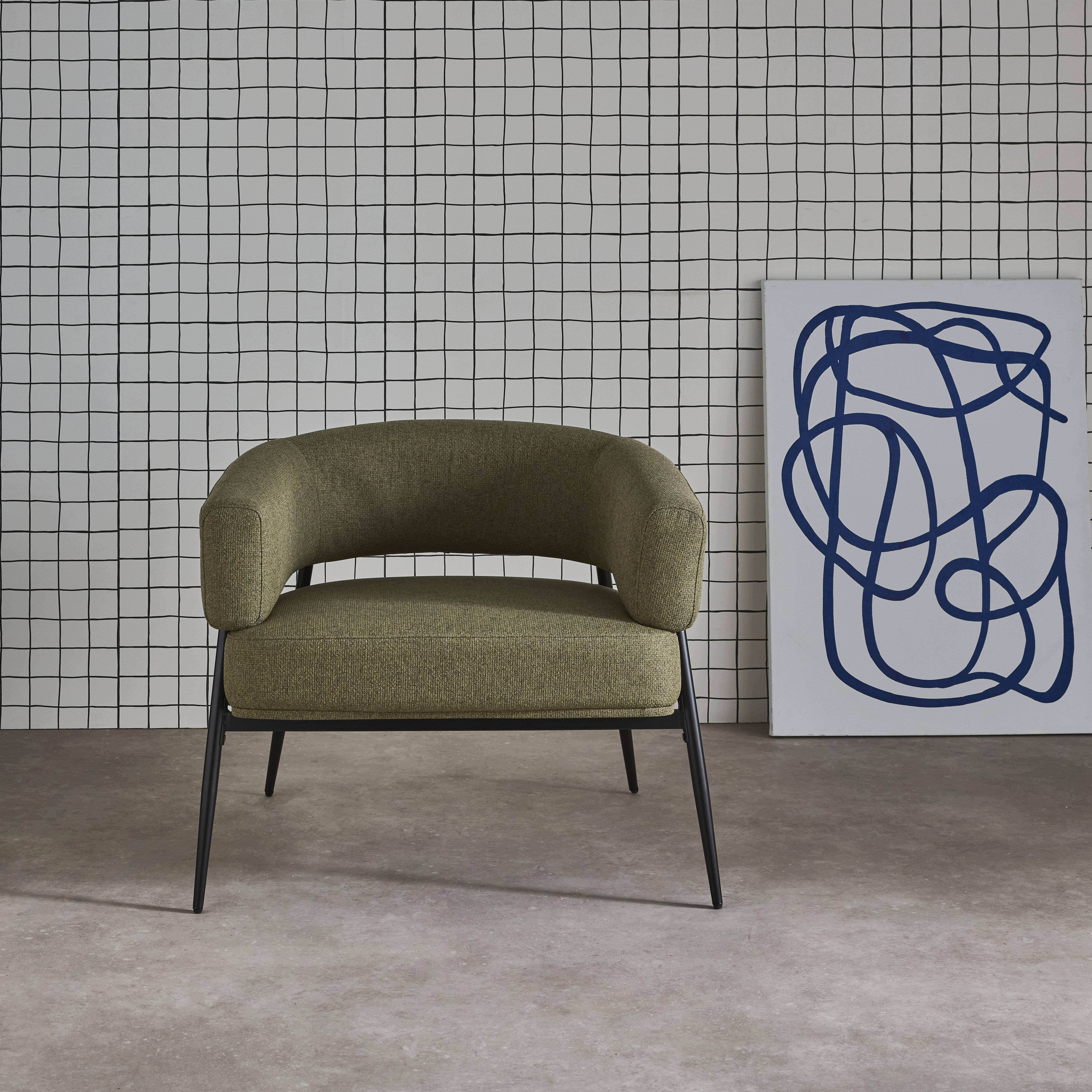 Metallsessel mit Stoffbezug in khaki und gebogener Rückenlehne L 81,5 x T 72,5 x H 69 cm - Cristo Photo1