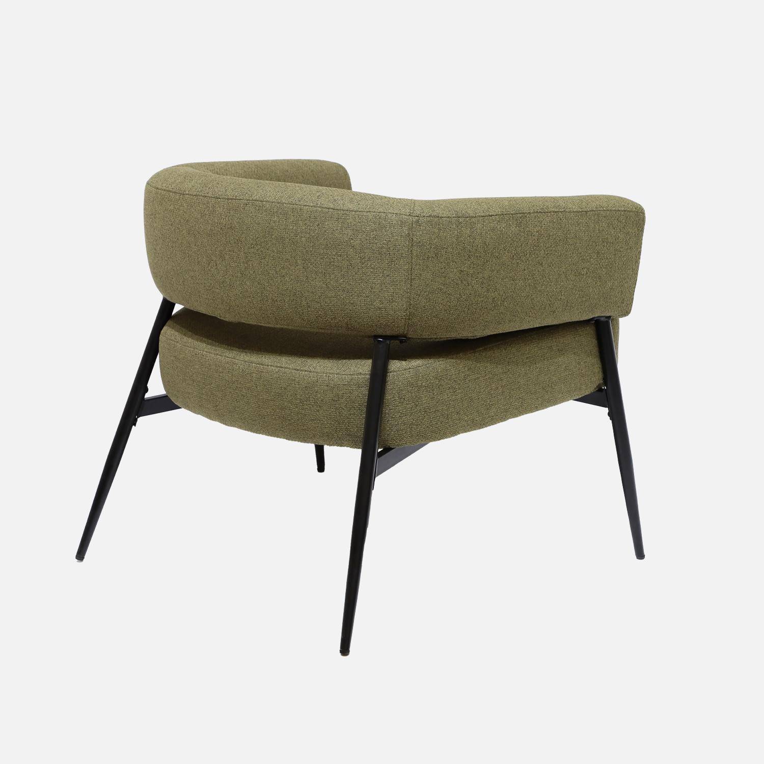 Fauteuil tissu kaki dossier incurvé piétement métal L 81,5 x P 72,5 x H 69 cm - Cristo Photo3