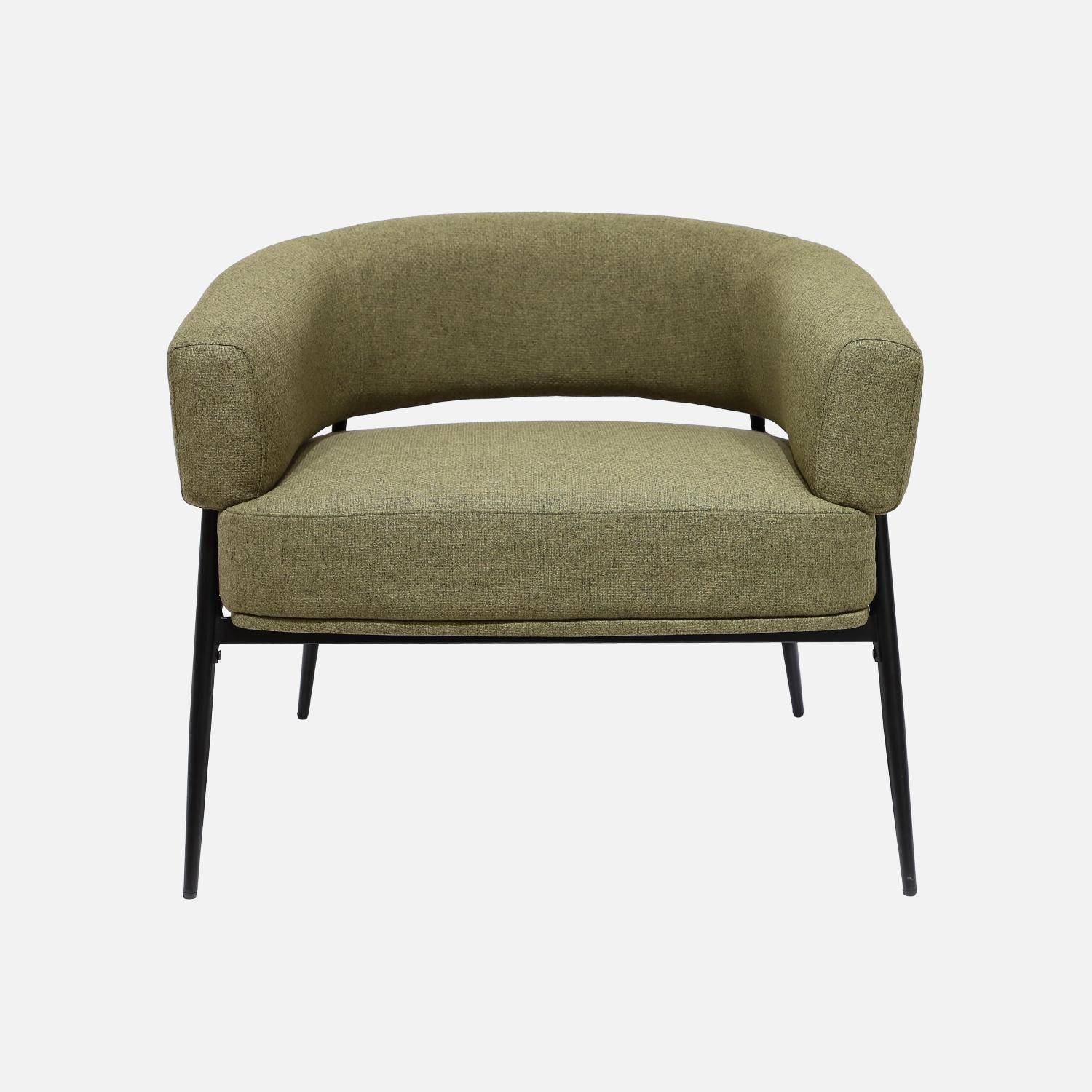 Fauteuil tissu kaki dossier incurvé piétement métal L 81,5 x P 72,5 x H 69 cm - Cristo Photo2