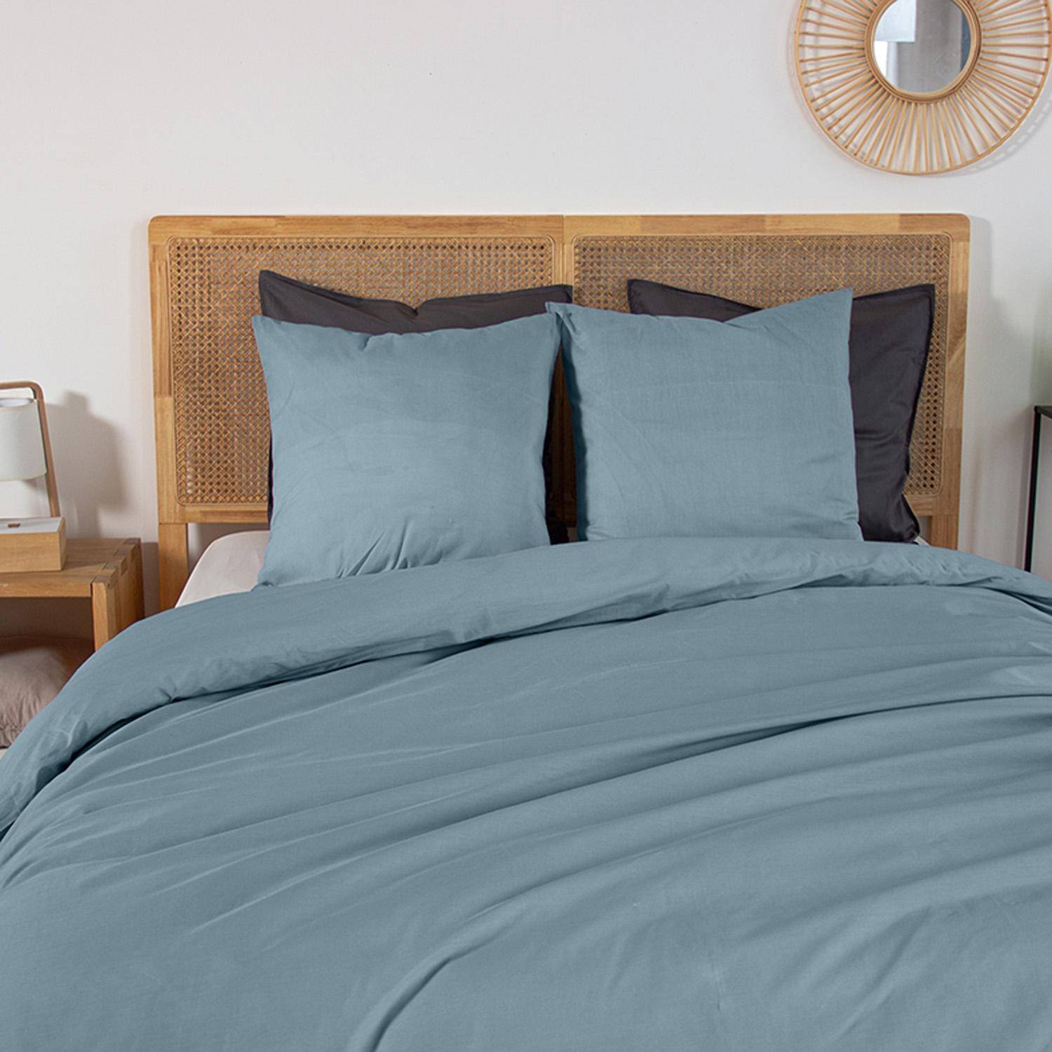 Parure de lit percale de coton 2 places bleu fumé Skala 260x240cm Photo2