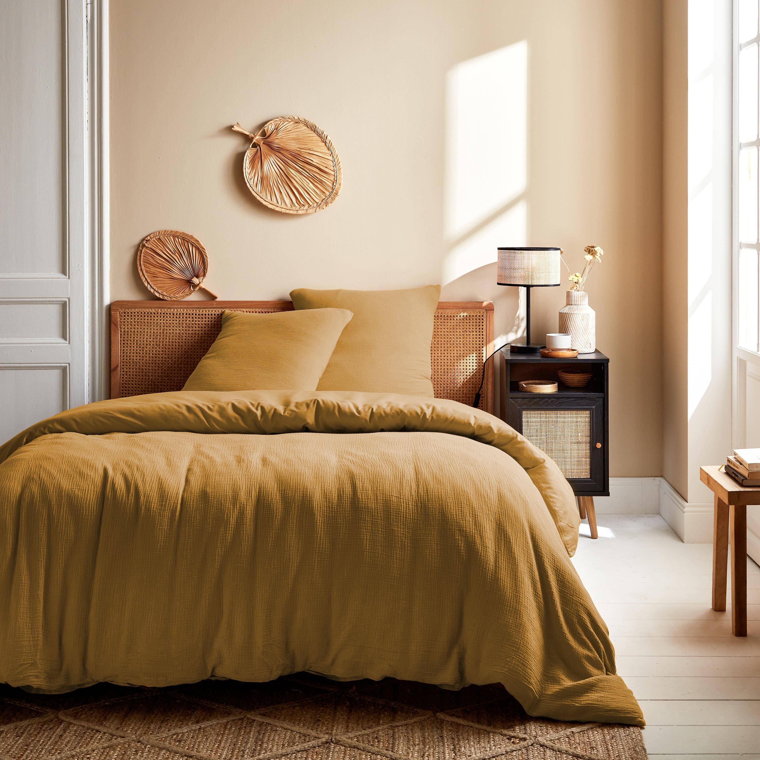 2-persoons Beddengoed set in honingkleurig katoen gaas, Alix 260x240cm Photo1
