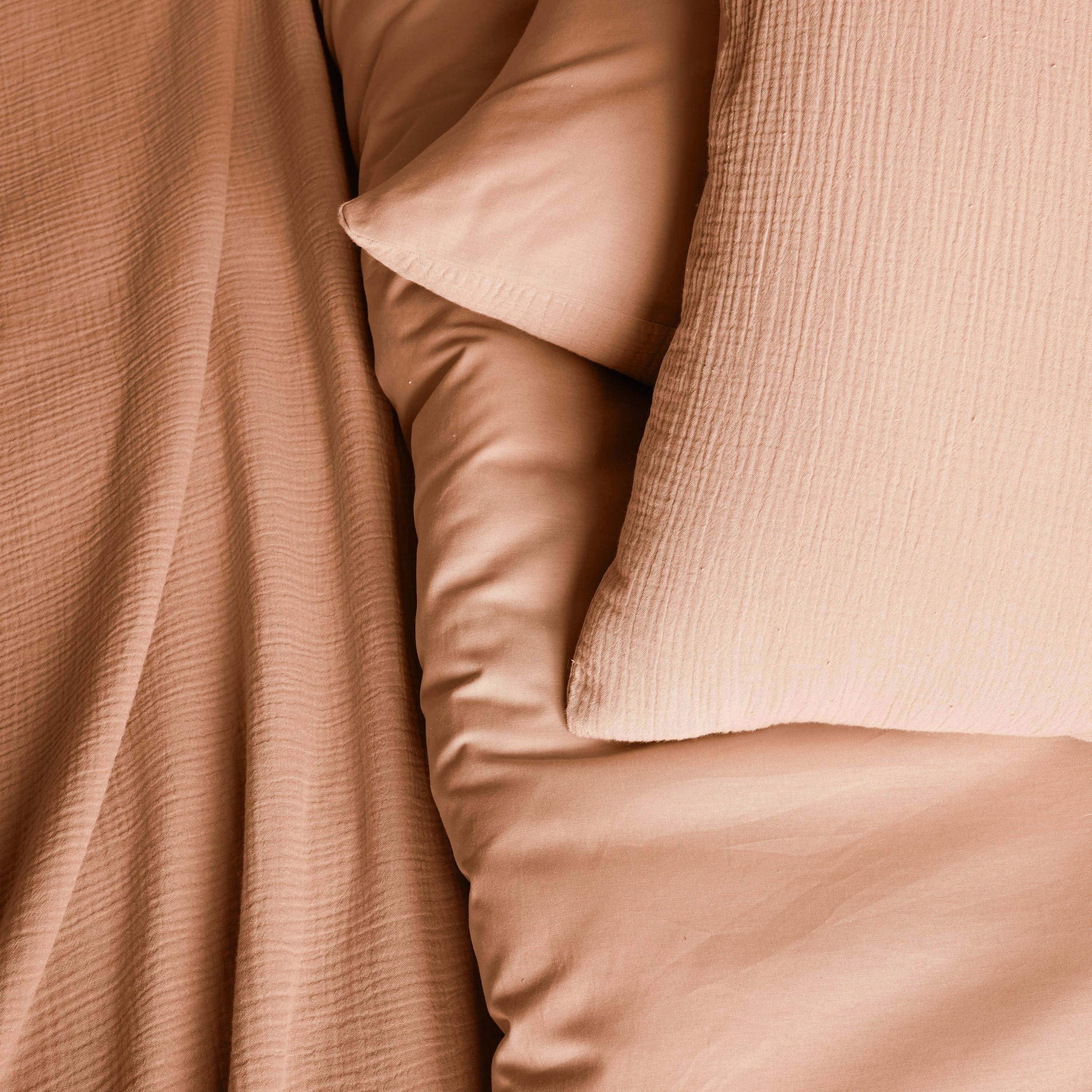 Parure de lit gaze de coton 2 places pêche Alix 260x240cm,sweeek,Photo2