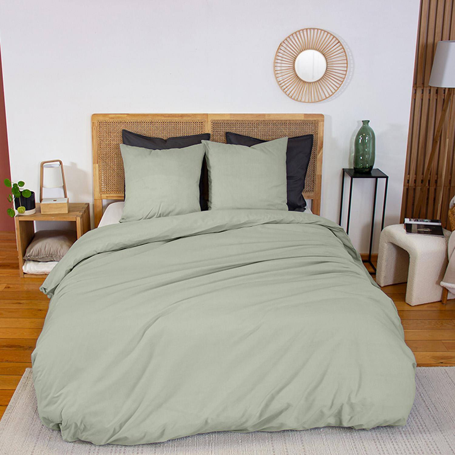 Parure de lit percale de coton 2 places sauge Skala 260x240cm Photo1