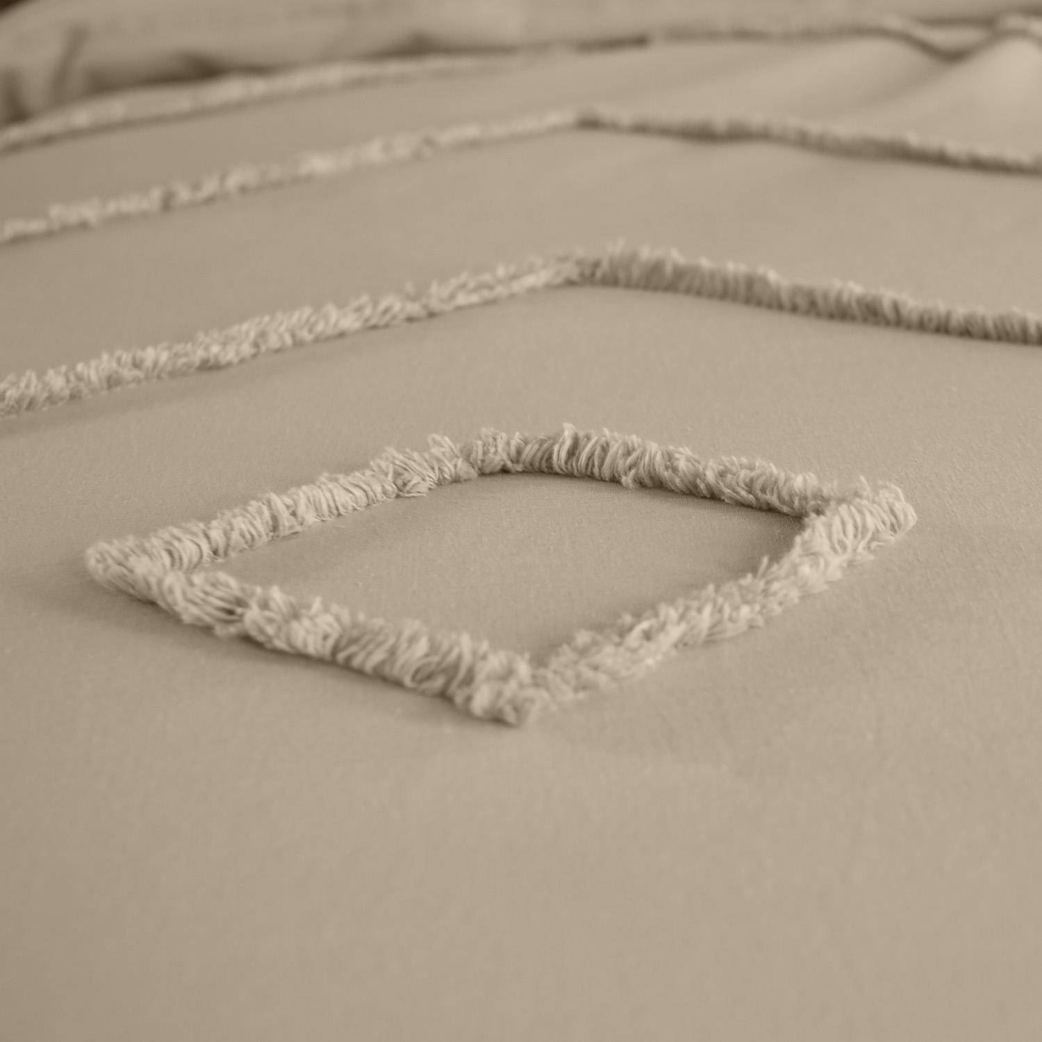 Parure de lit coton lavé tufté 2 places rose poudré motifs géométriques, 1 housse 240x220cm + 2 taies 63x63cm Photo5