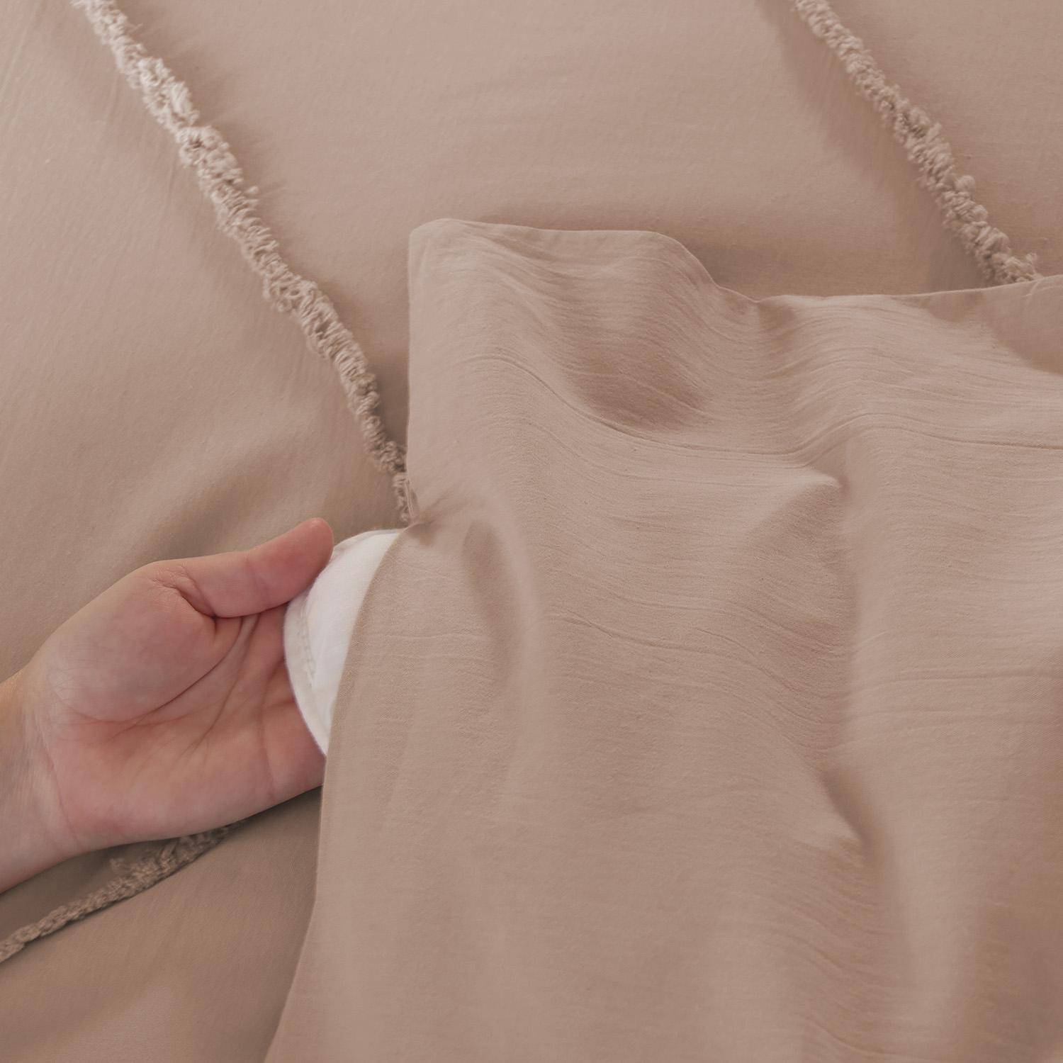 2-persoons beddengoedset, gewassen katoen, poederroze geometrische motieven, 1 hoes 260x240cm + 2 kussenslopen 63x63cm,sweeek,Photo4