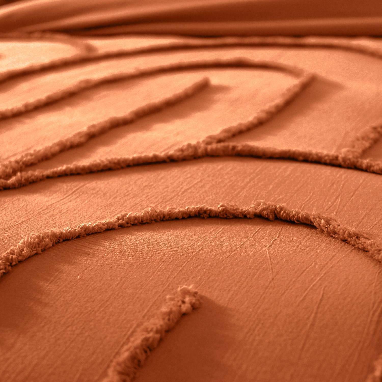 Parure de lit coton lavé tufté motifs arches rétro 2 places terracotta, 1 housse 240x220 cm + 2 taies 63x63cm,sweeek,Photo5