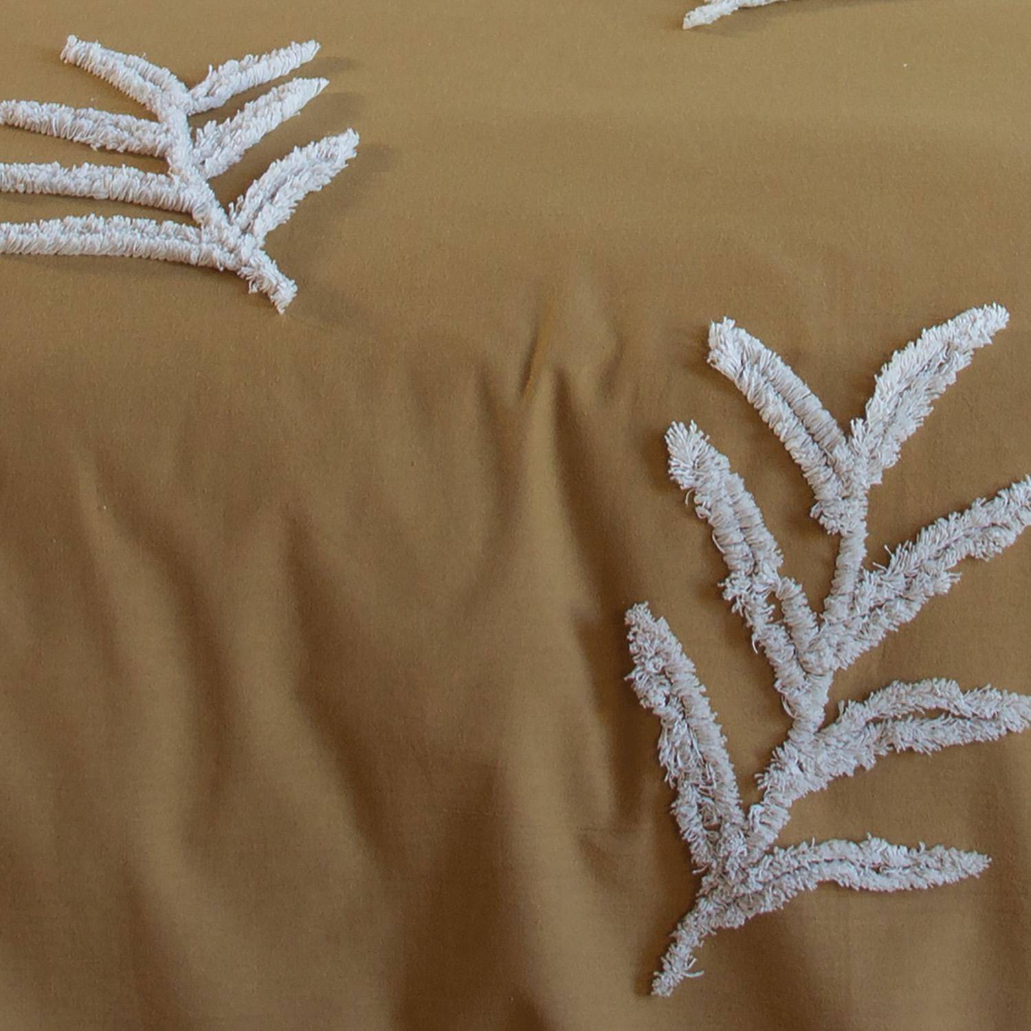 Parure de lit coton lavé tufté motifs végétaux 2 places moutarde, 1 housse 260x240cm + 2 taies 63x63cm Photo5