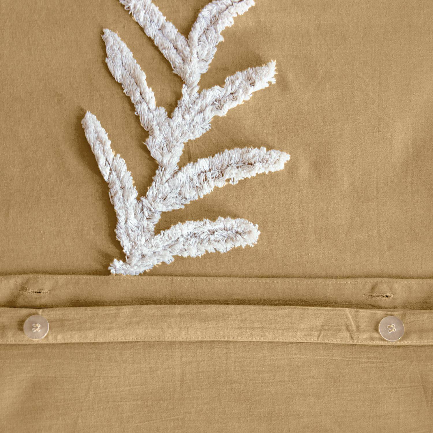 2-persoons beddengoedset gewassen katoen met plantmotief, mosterd, 260x240cm + 2 kussenslopen 63x63cm,sweeek,Photo4