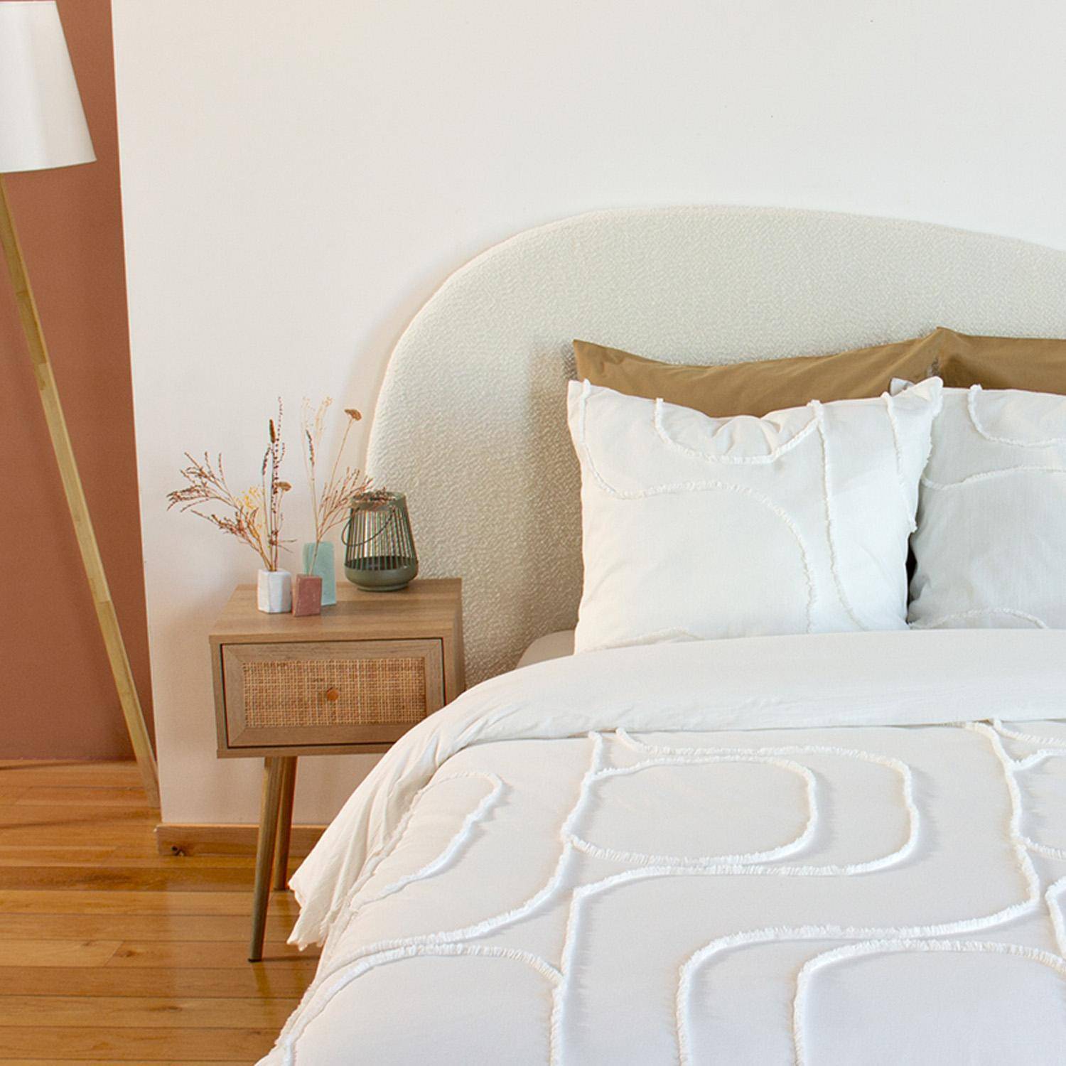 Parure de lit coton lavé tufté motifs arrondis 2 places blanc, 1 housse 240x220cm + 2 taies 63x63cm,sweeek,Photo2