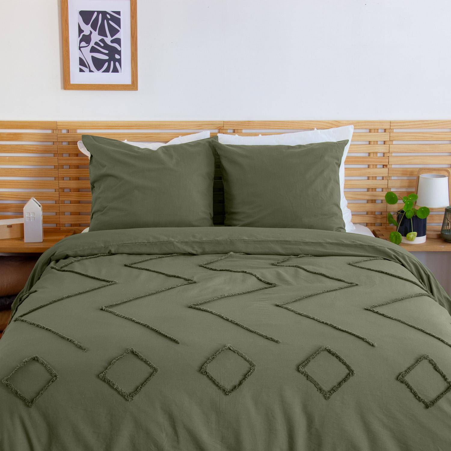 Juego de funda nórdica de algodón, tufted étnico verde de 2 plazas, Demeter, 220x240x0.5 cm Photo1