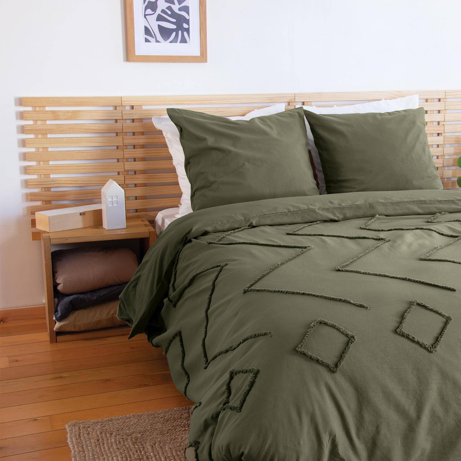 Juego de funda nórdica de algodón, tufted étnico verde de 2 plazas, Demeter, 220x240x0.5 cm Photo2
