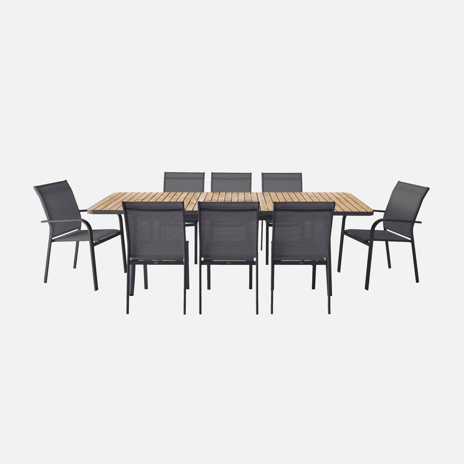Table de jardin extensible teck et aluminium anthracite 8 chaises 2 fauteuils 190/240cm Photo3