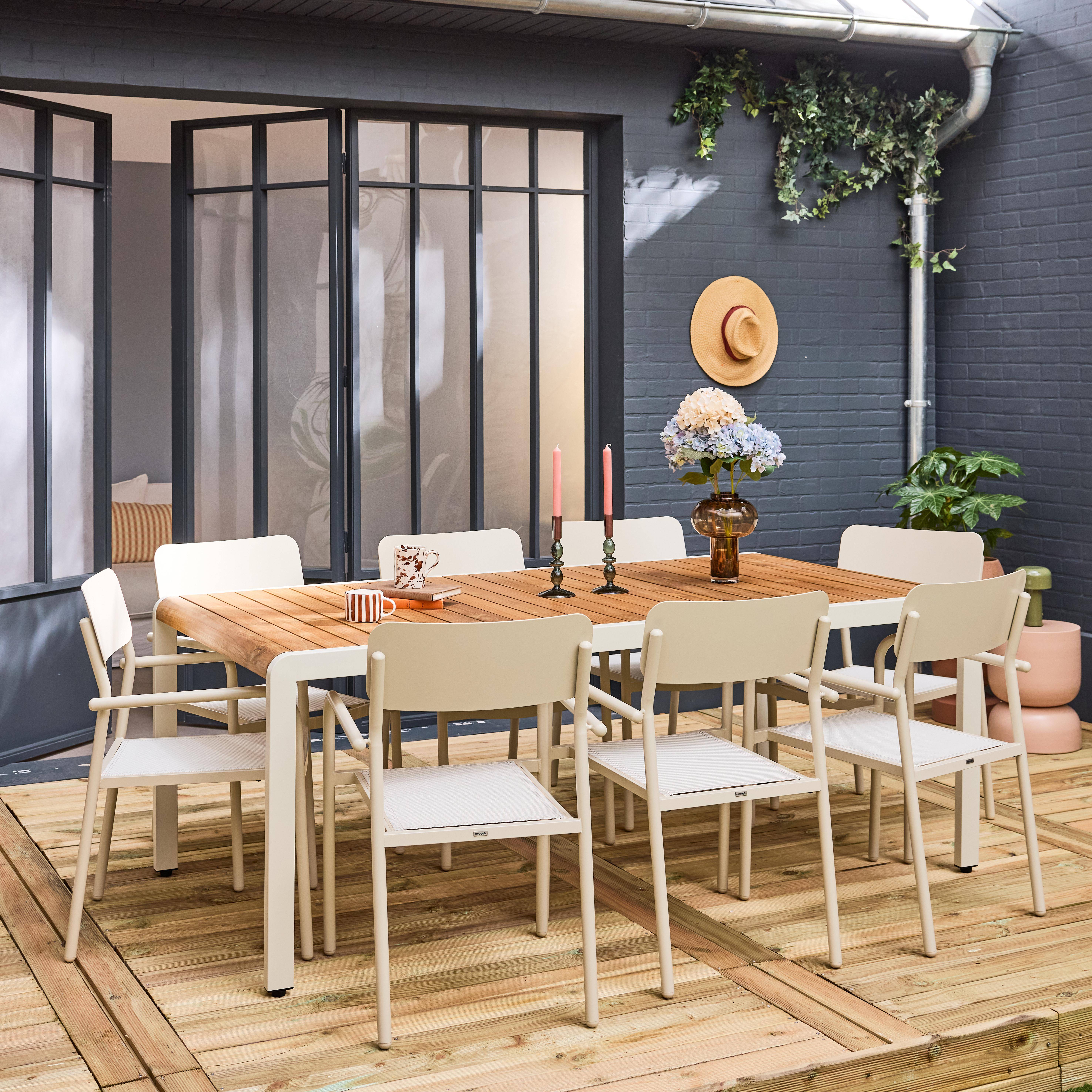 Table de jardin acier et teck + 8 assises 200cm Photo2