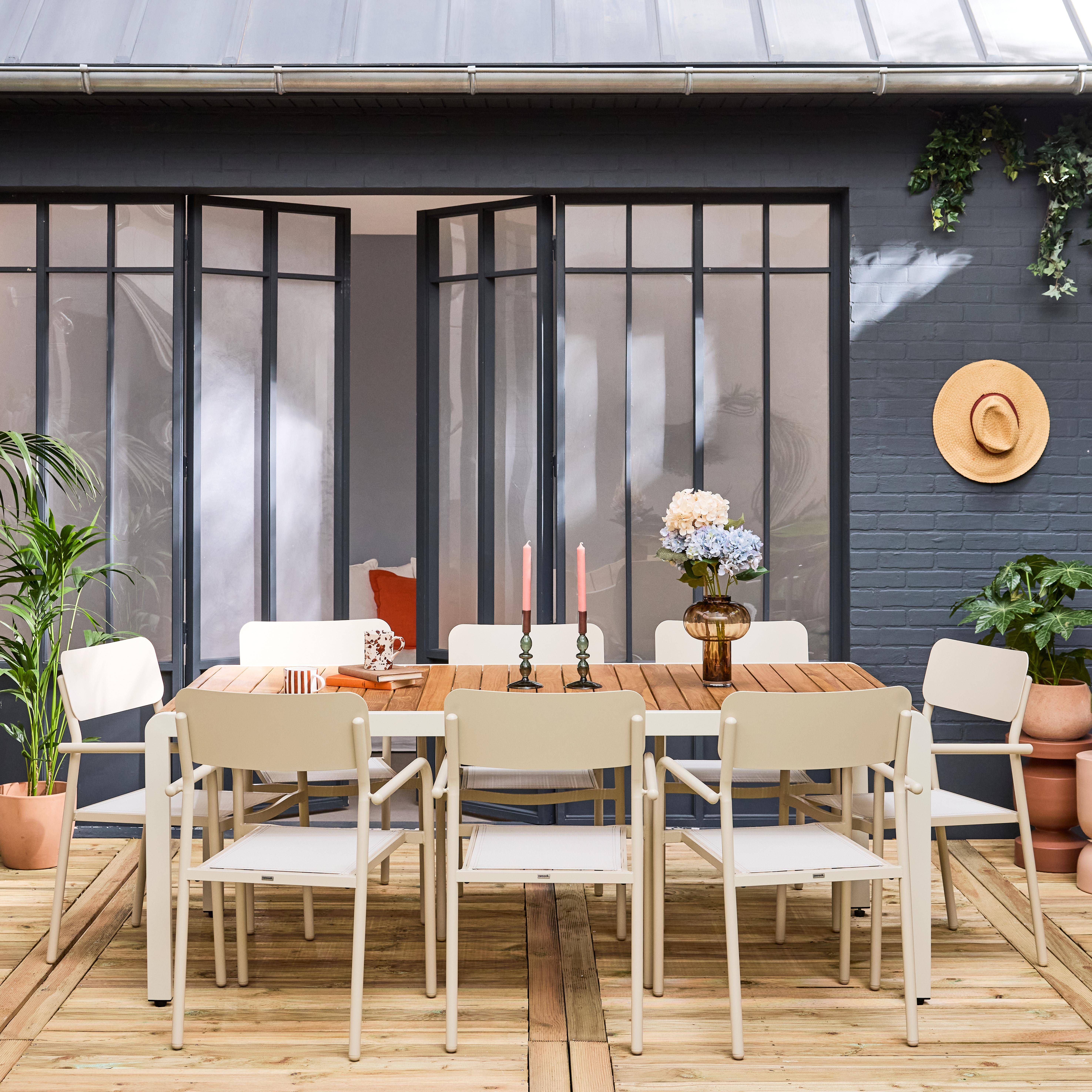 Table de jardin acier et teck + 8 assises 200cm Photo1