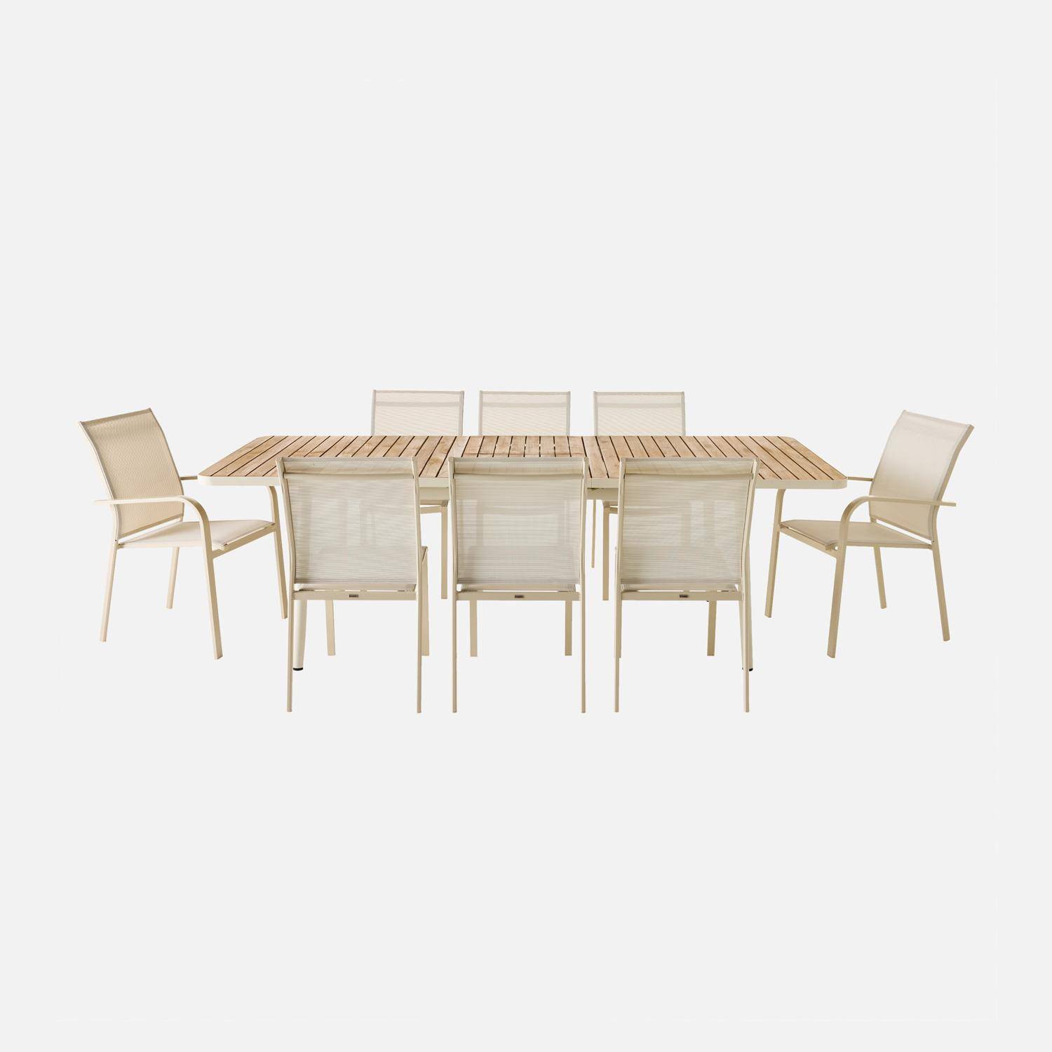 Table de jardin extensible teck et aluminium blanc 8 chaises 2 fauteuils 190/240cm Photo5