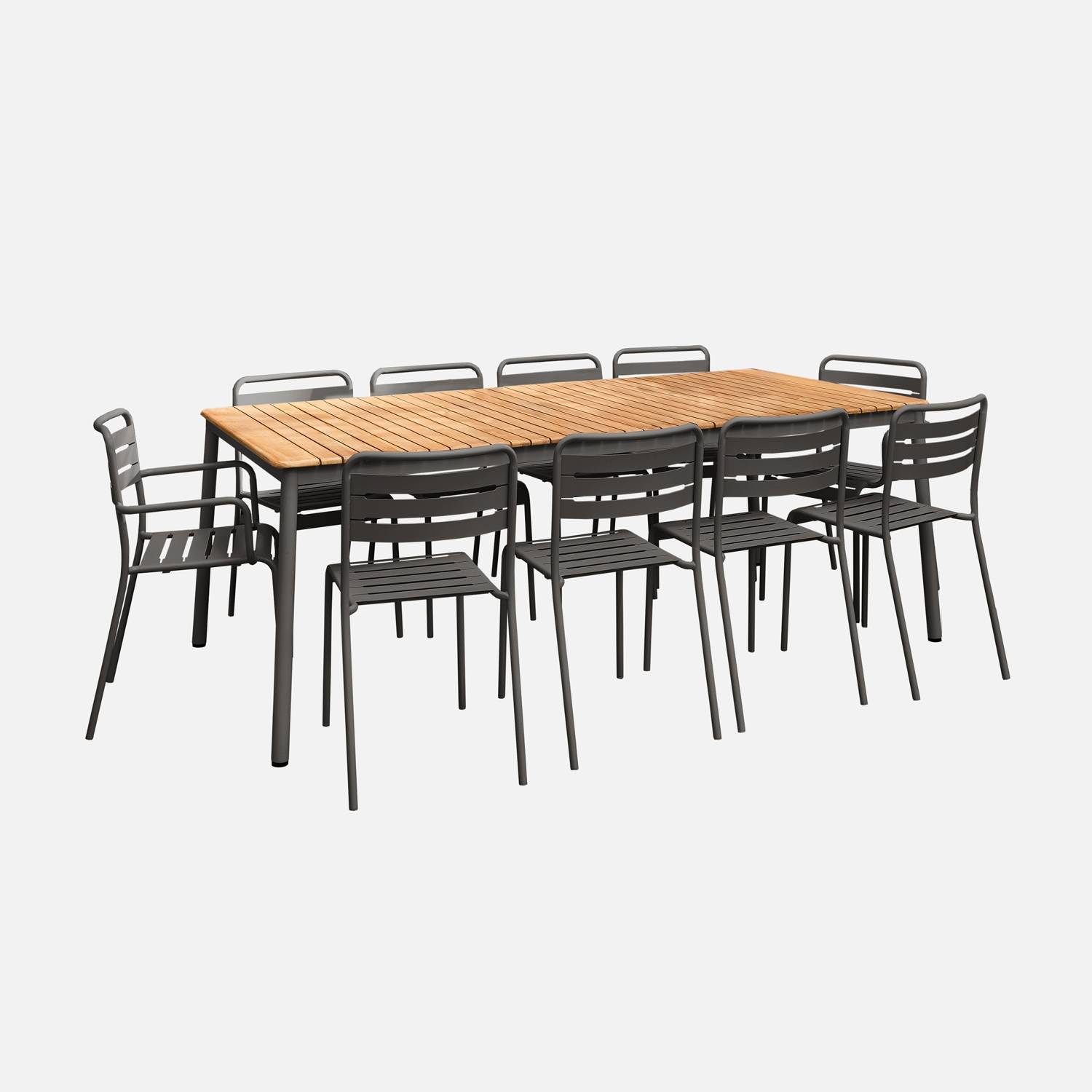 Table de jardin 210 cm anthracite 8 chaises 2 fauteuils