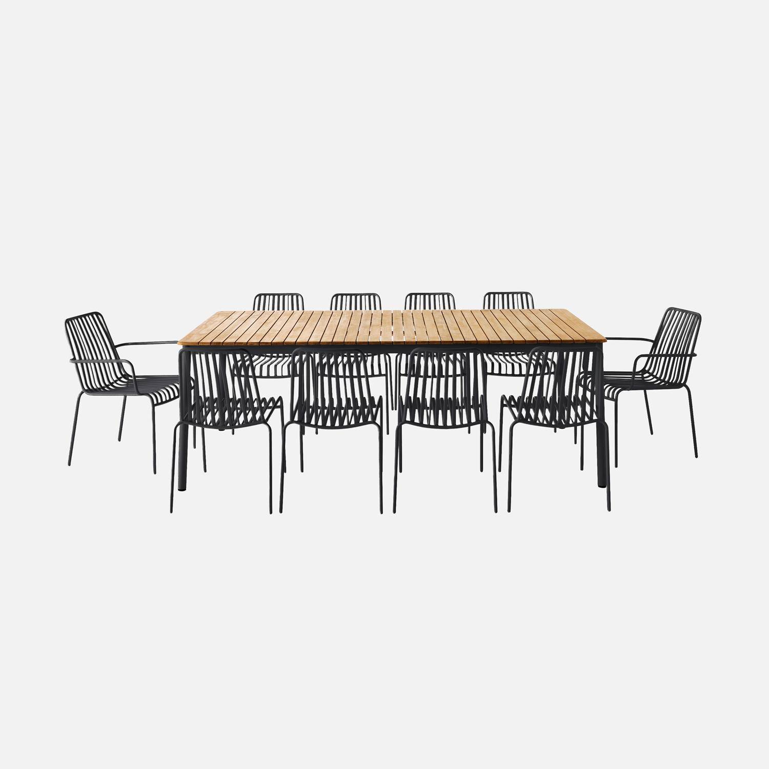 Table de jardin teck et acier anthracite 8 chaises 2 fauteuils 210cm Photo2