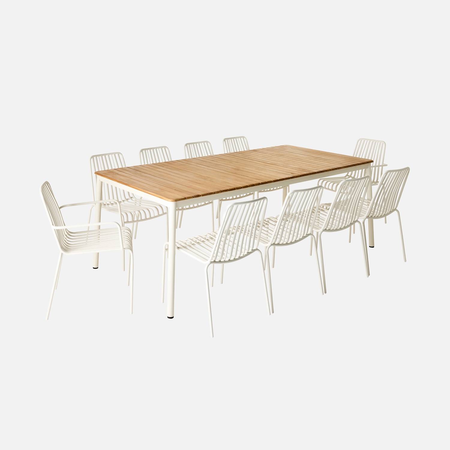 Table de jardin 210 cm blanc 8 chaises 2 fauteuils