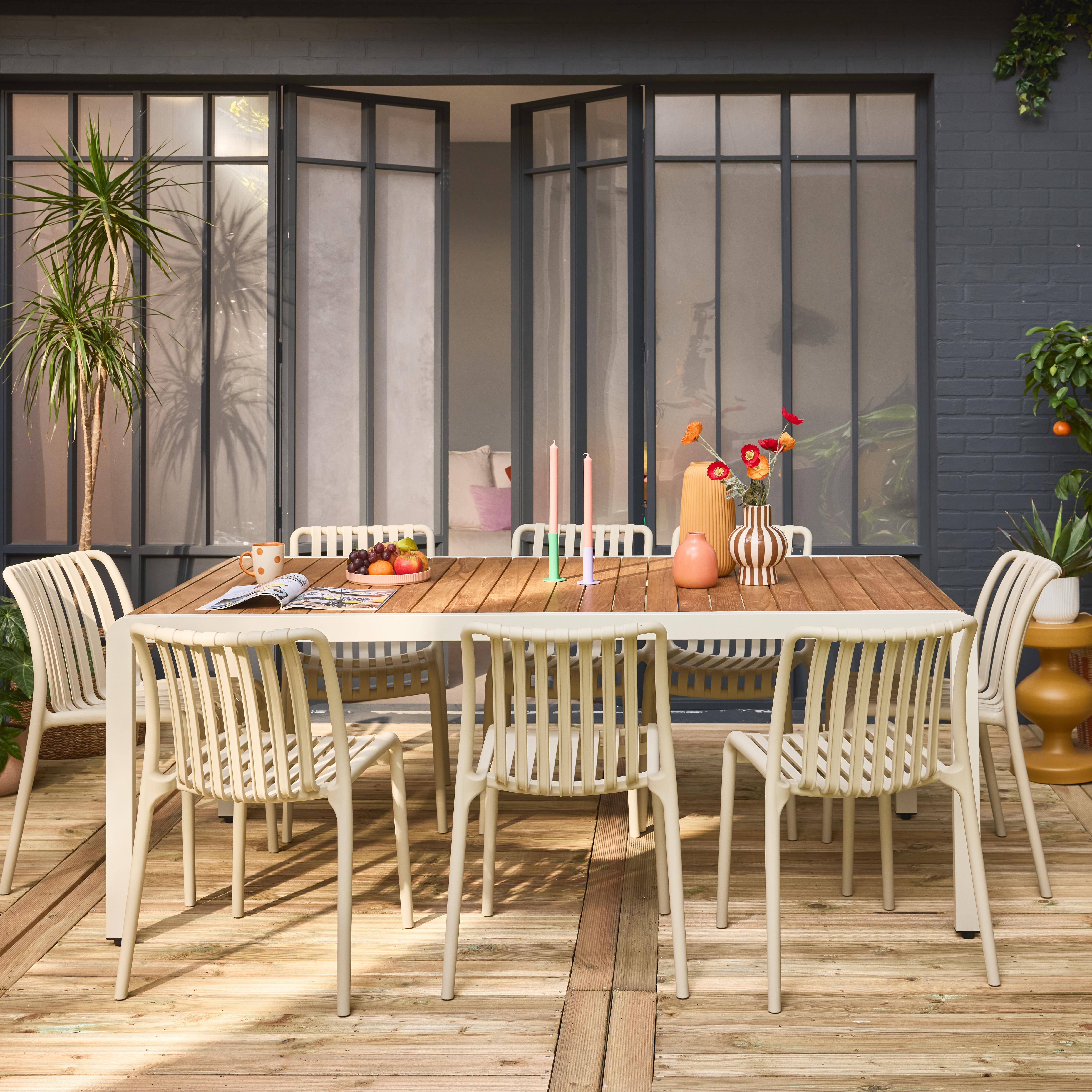 Table de jardin bois et acier + 8 assises  200cm Photo1