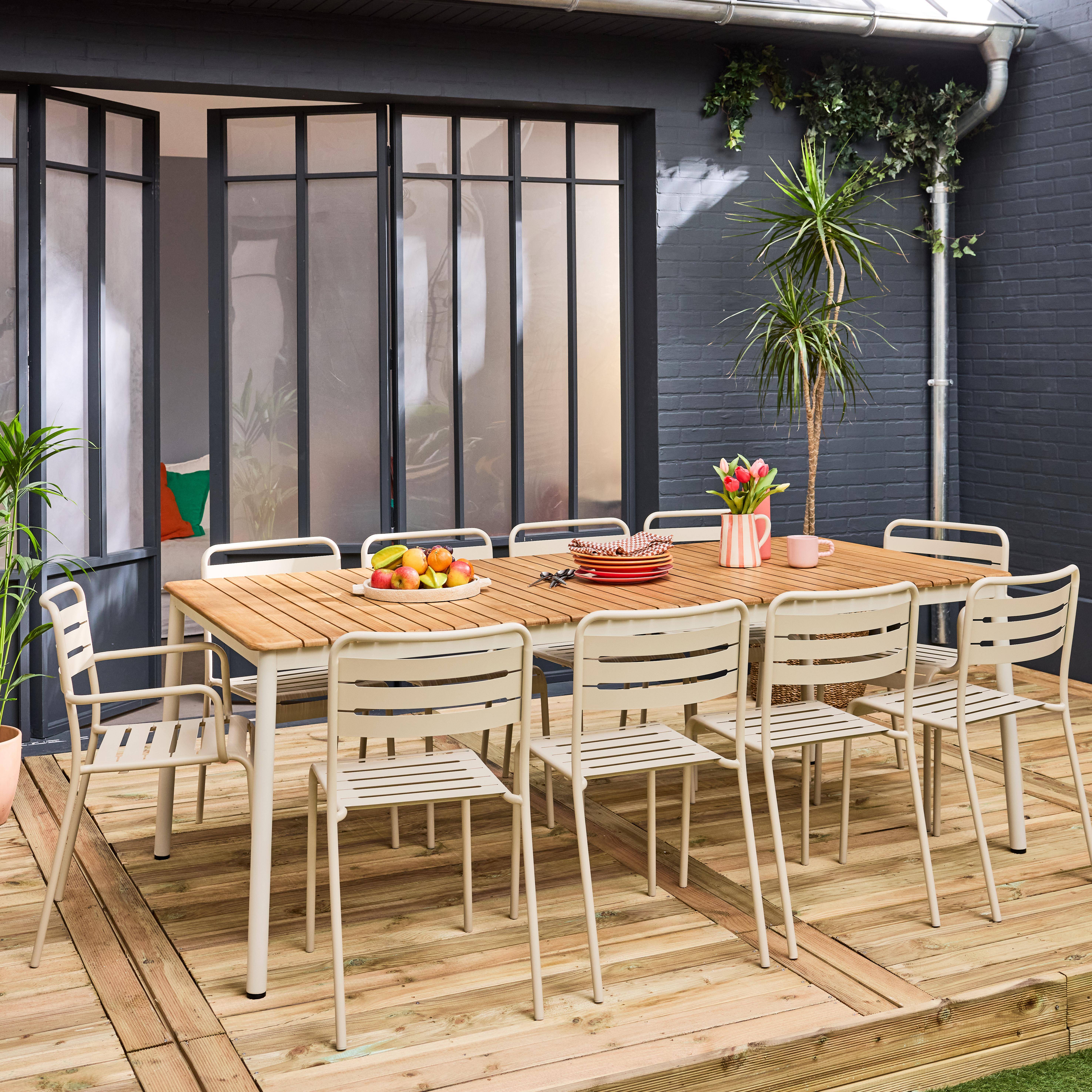 Garden table wood and steel 8 chairs 2 armchairs, Amelia + Gili, White Photo2