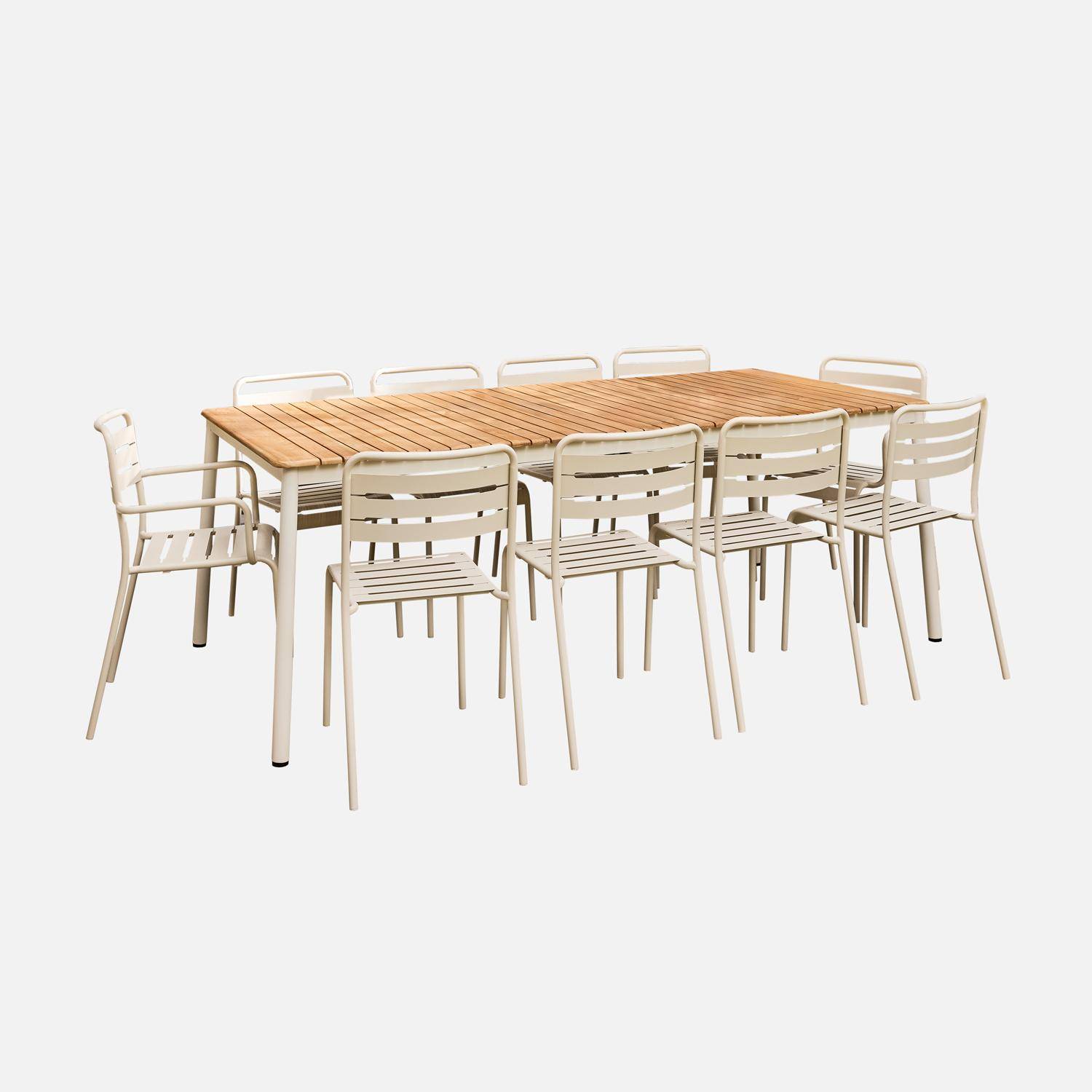 Garden table wood and steel 8 chairs 2 armchairs, Amelia + Gili, White Photo3