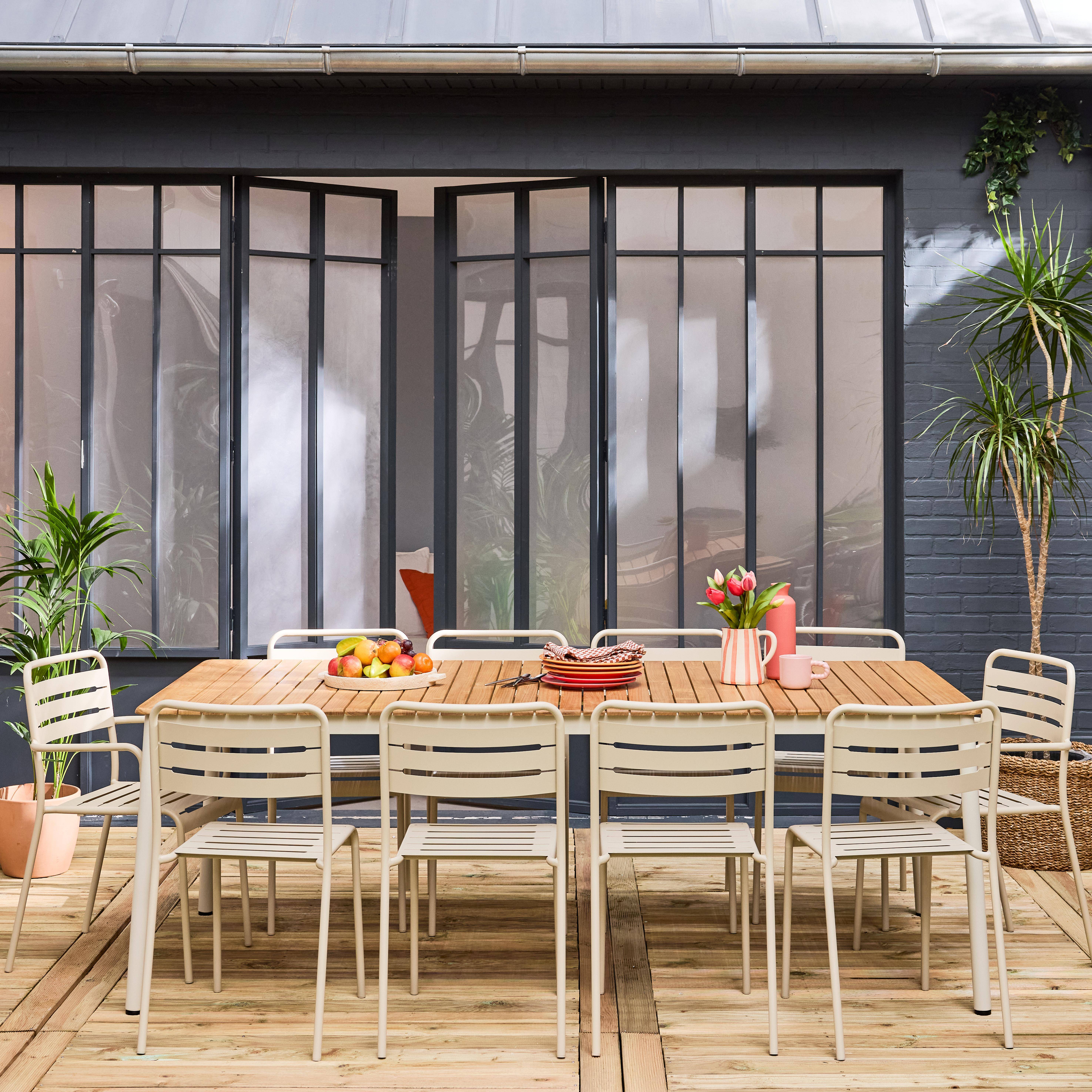 Garden table wood and steel 8 chairs 2 armchairs, Amelia + Gili, White Photo1