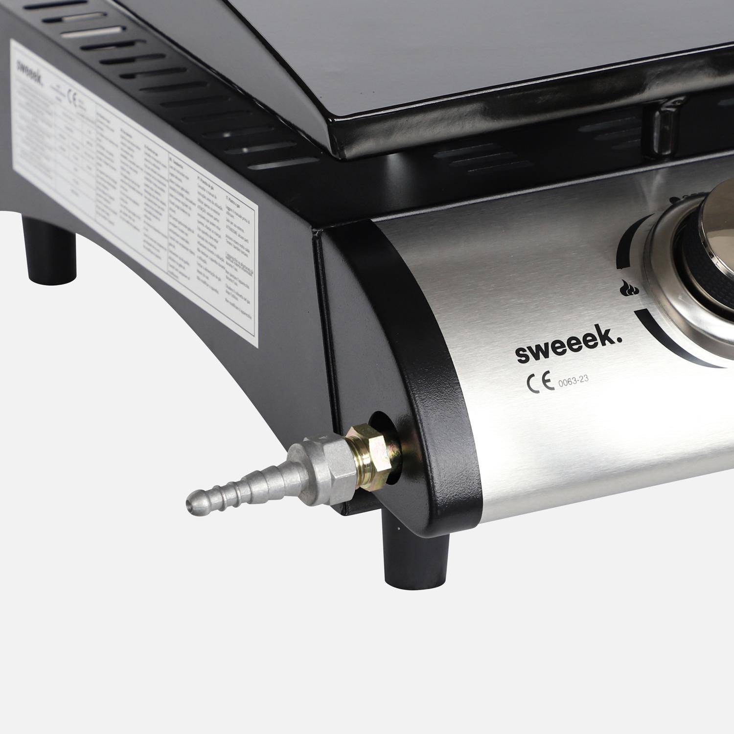 Plancha op gas 3 branders op karretje - Porthos - 7.55kW, plancha op gas met bijzettafel, buitenkeuken, geëmailleerde plaat, inox, barbecue Photo3