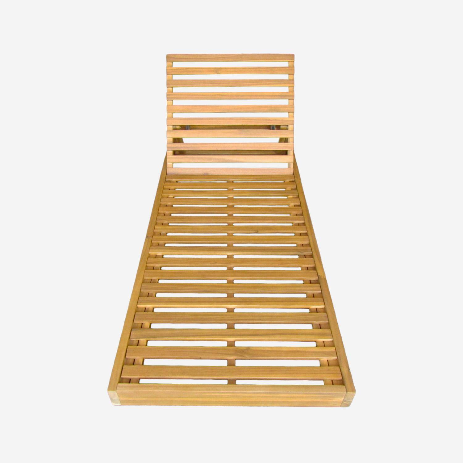 Acacia wood multi-position sun lounger with cushion, Dorina, Beige, 198x62x63.5 cm Photo6