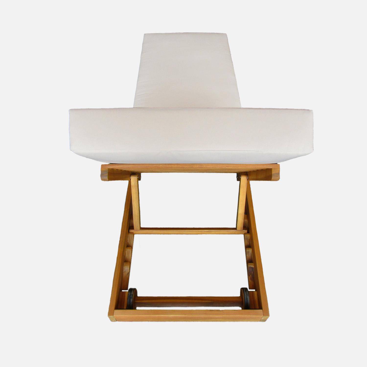 Acacia wood multi-position sun lounger with cushion, Dorina, Beige, 198x62x63.5 cm,sweeek,Photo7