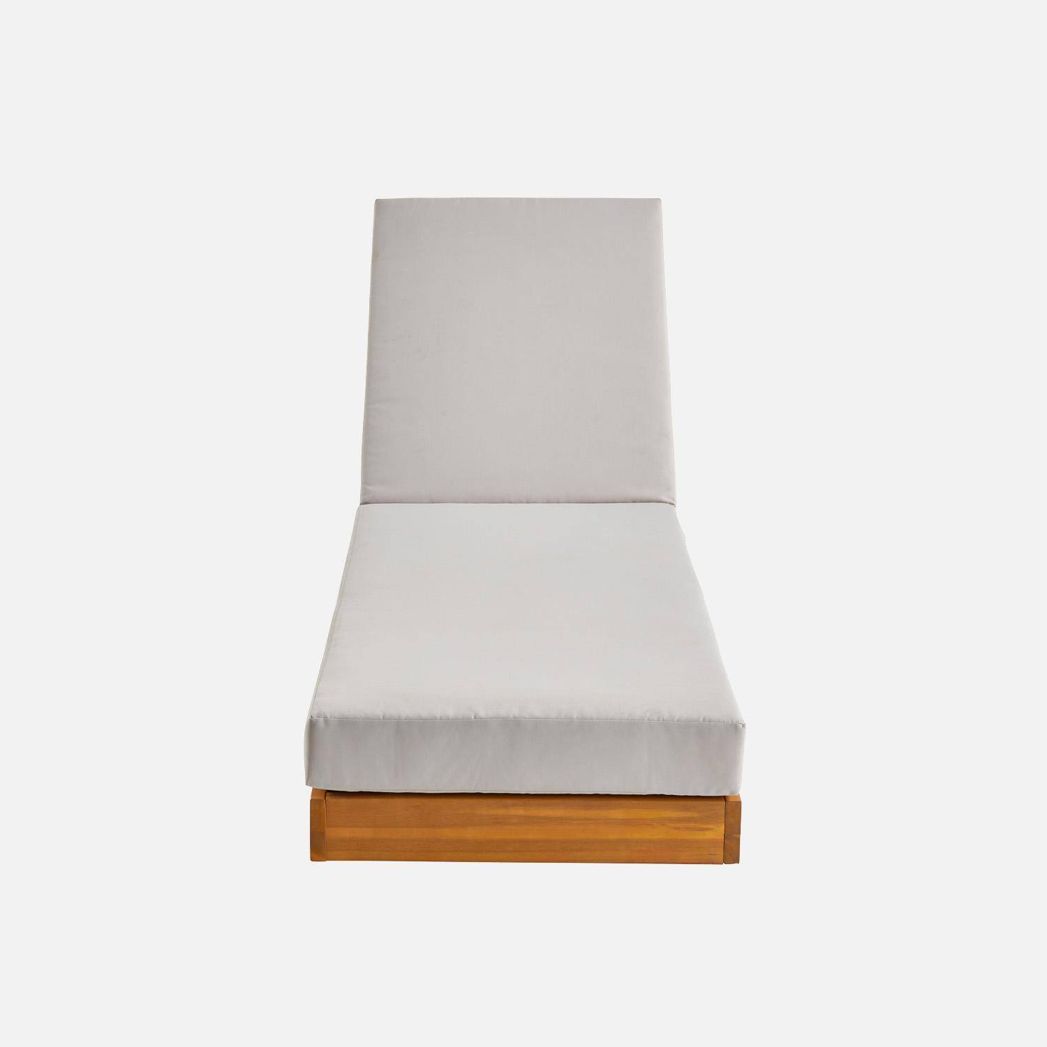 Acacia wood multi-position sun lounger with cushion, Dorina, Beige, 198x62x63.5 cm,sweeek,Photo5