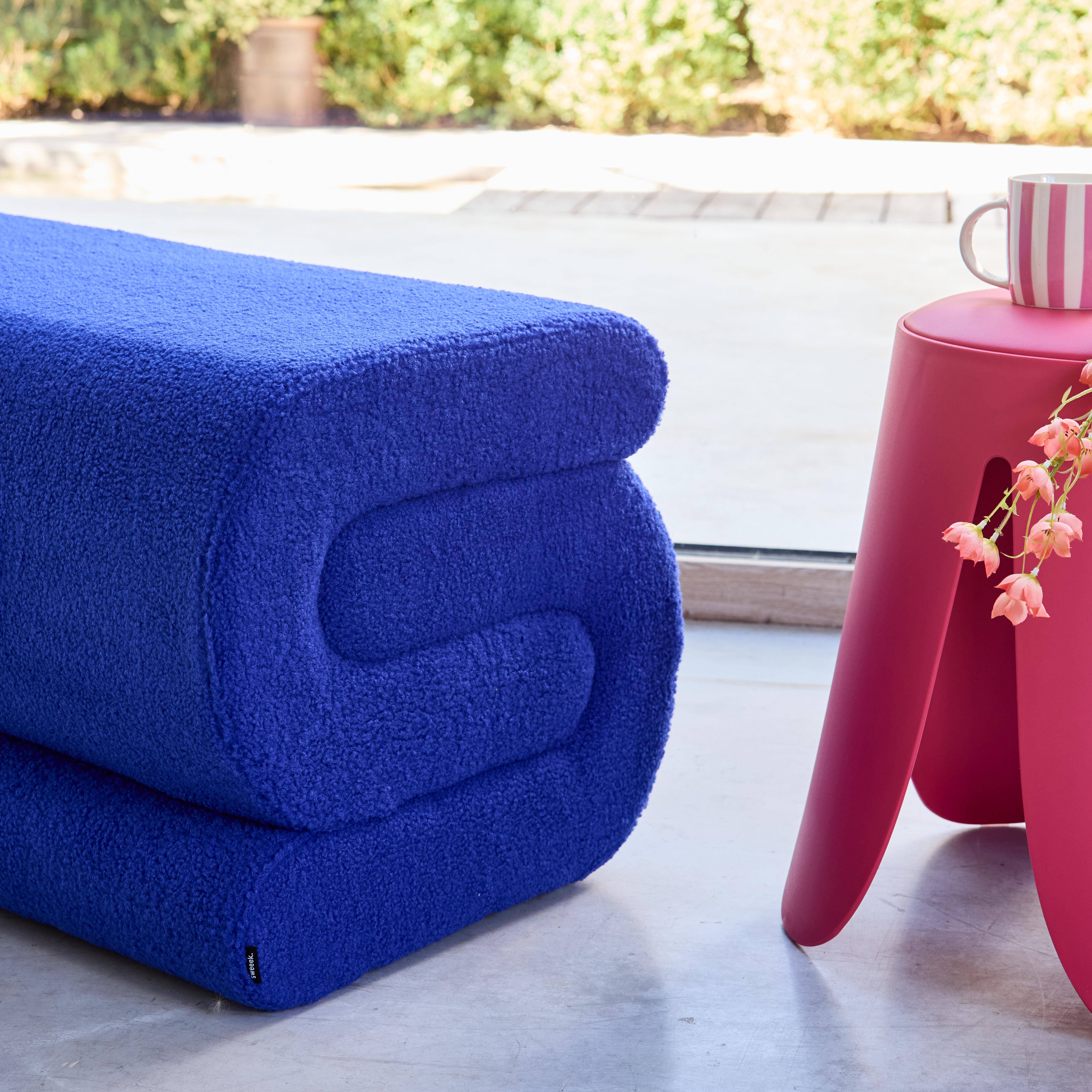 Designbank boucléstof 1-2 zitplaatsen blauw L 92 x B 50 x H 45cm - Sasha Photo3