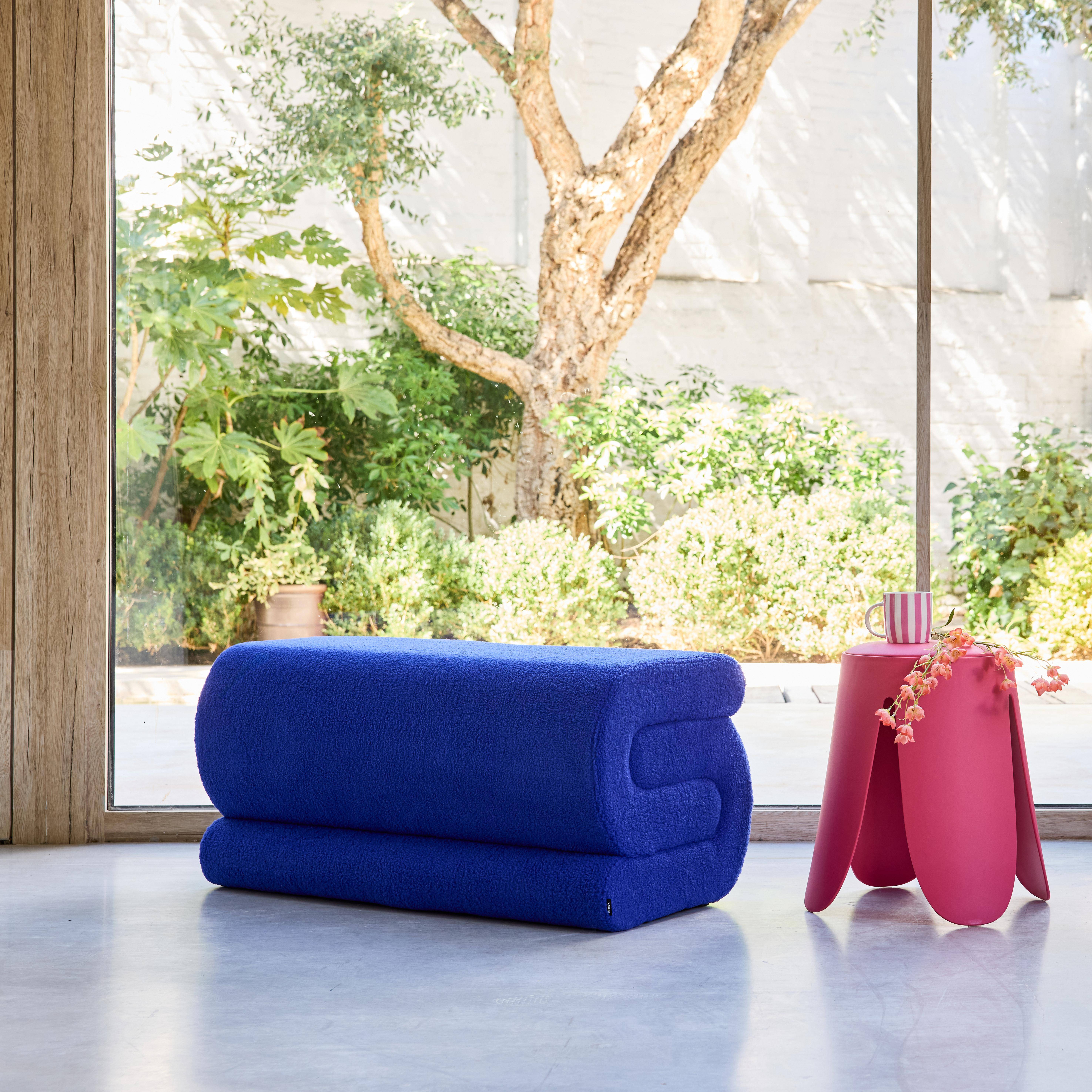 Designbank boucléstof 1-2 zitplaatsen blauw L 92 x B 50 x H 45cm - Sasha Photo1