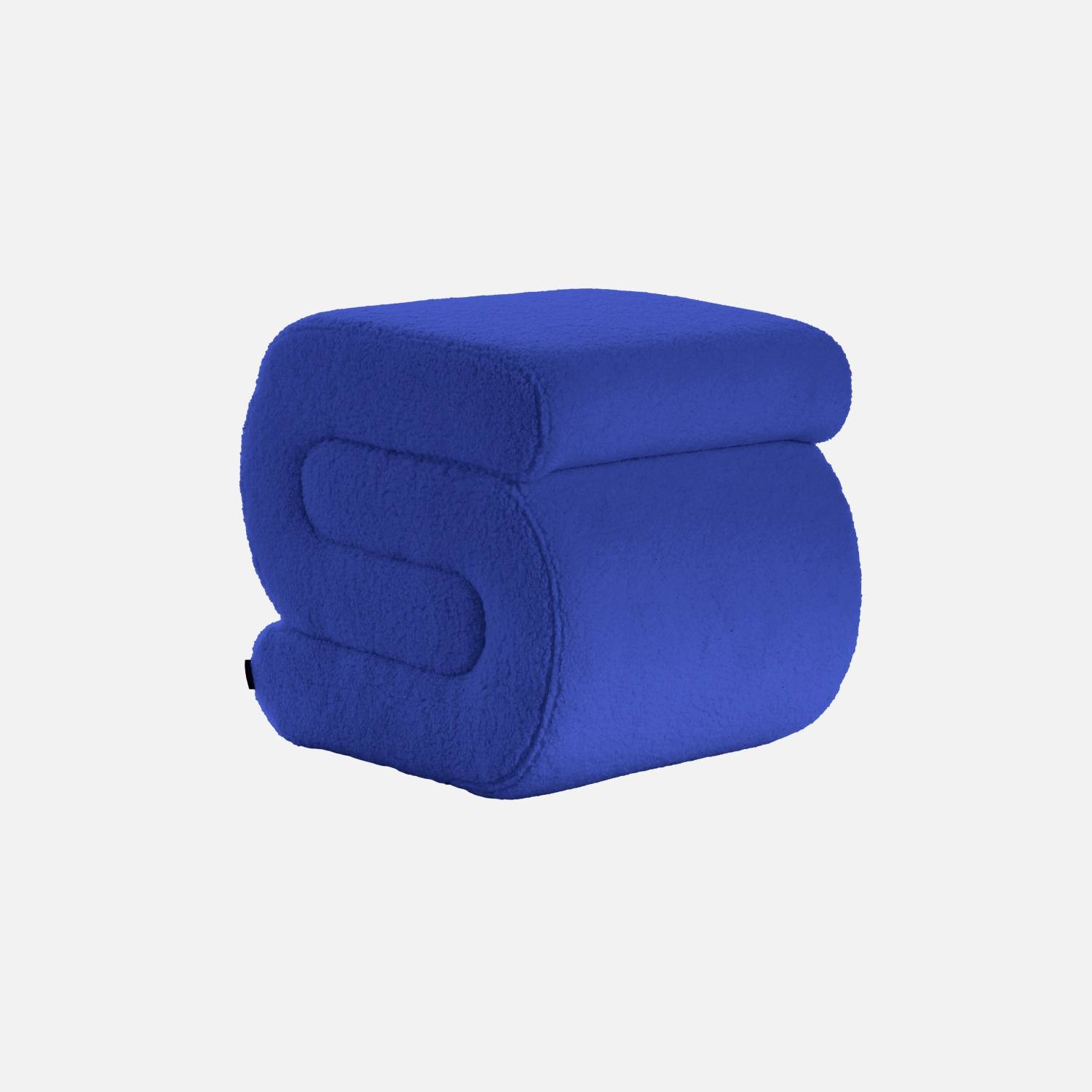 Banc design revêtement bouclette bleu 1 place L 43 x P 47 x H 44cm - Sasha