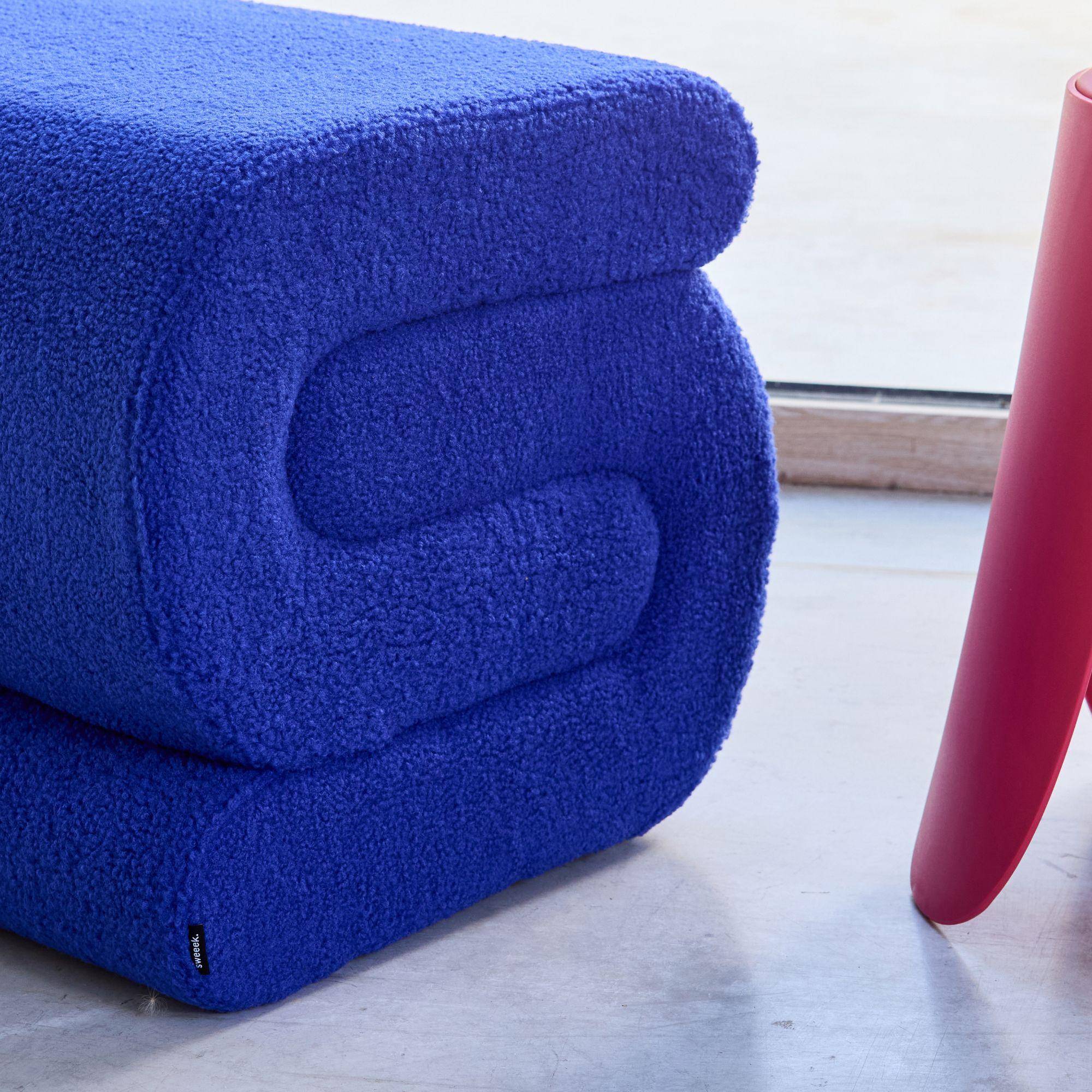 Designbank boucléstof 1 plaats blauw L 43 x B 47 x H 44cm - Sasha,sweeek,Photo3