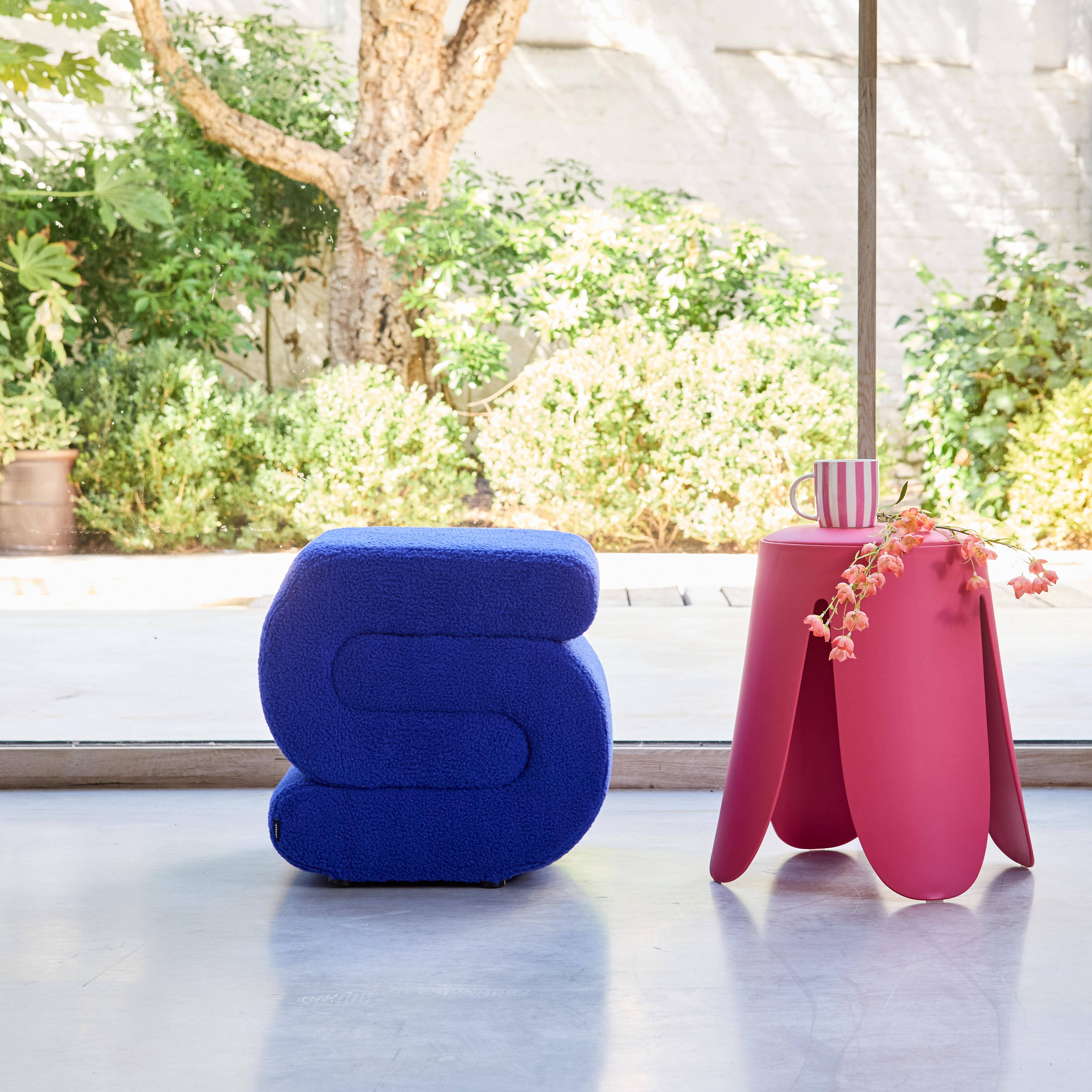 Designbank boucléstof 1 plaats blauw L 43 x B 47 x H 44cm - Sasha Photo2